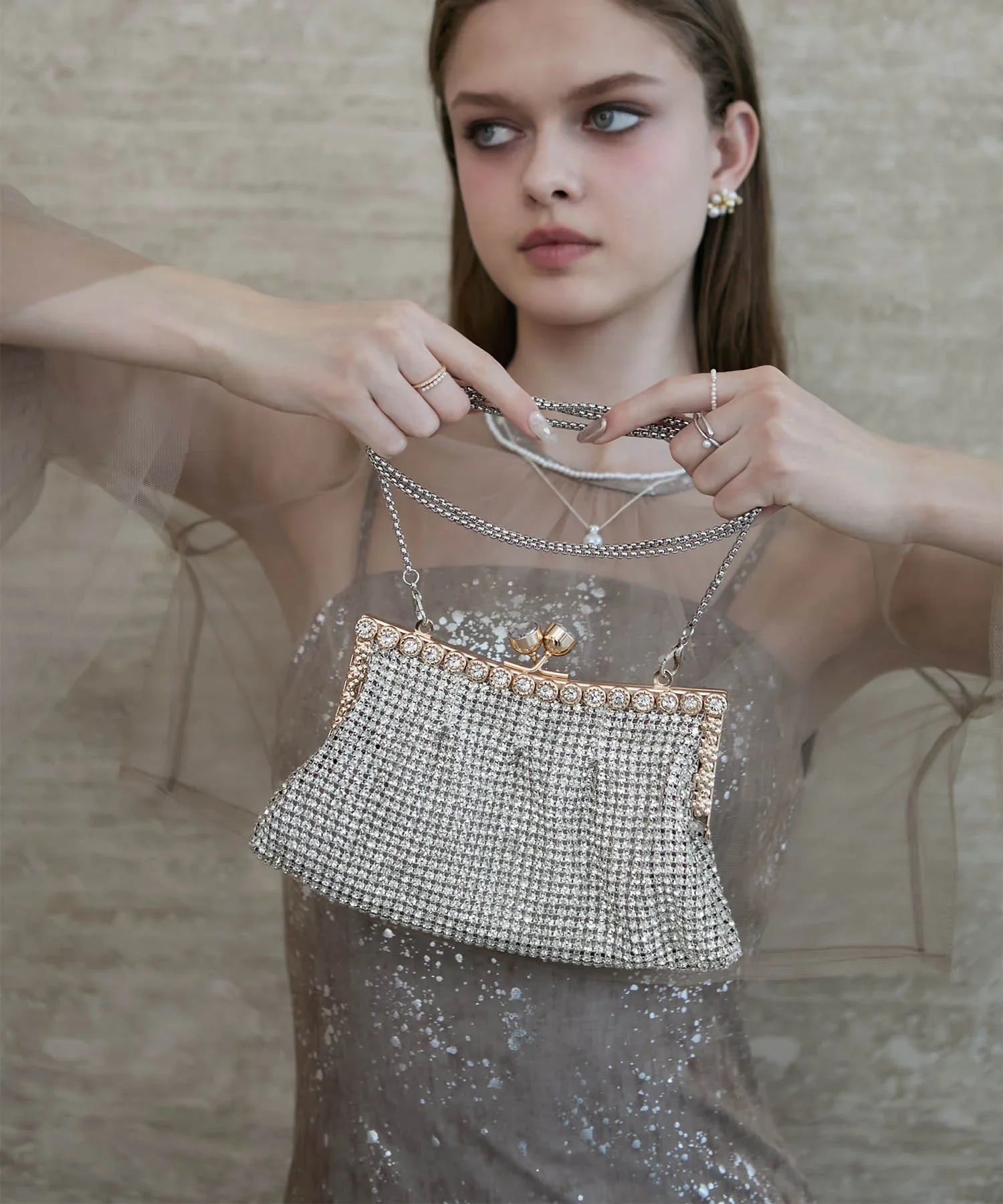 【当日発送】2WAYジュエルストーンビジューバッグ