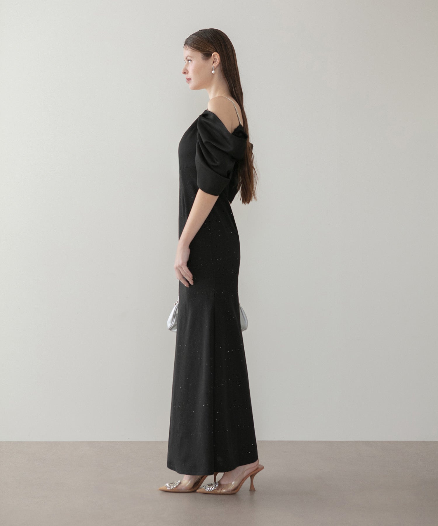 【当日発送】ビジューストラップタックオフショルダーマーメイドワンピースドレス