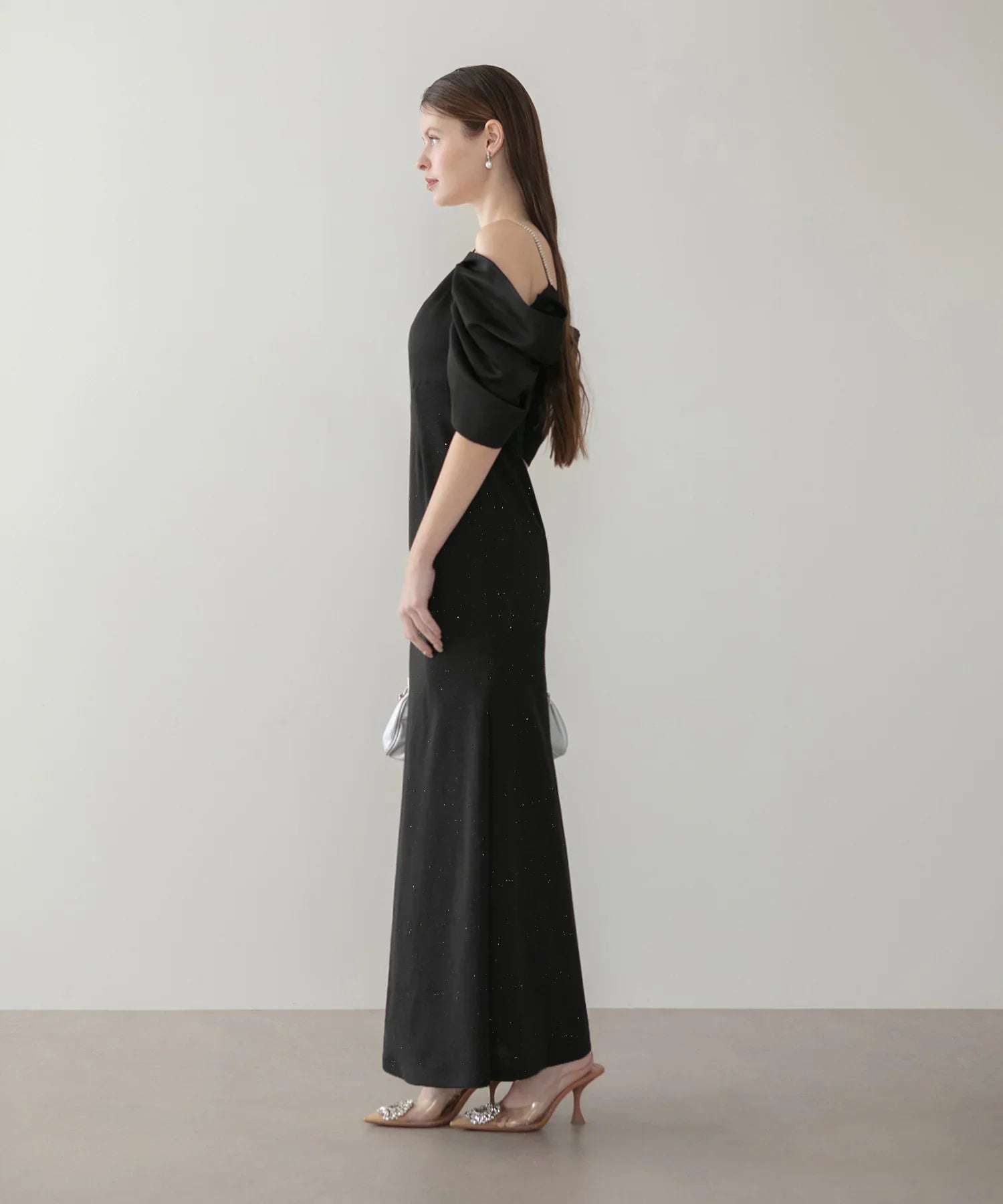 【LEJA LUXE】ビジューストラップタックオフショルダーマーメイドワンピースドレス