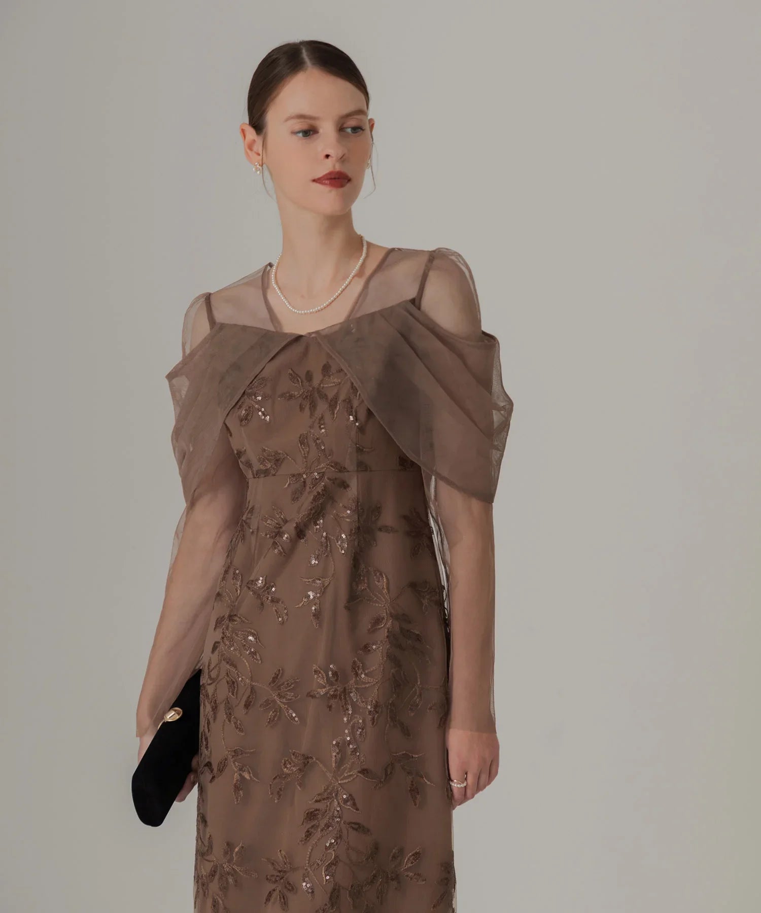 【一部当日発送】チュールロングスリーブリーフIラインワンピースドレス