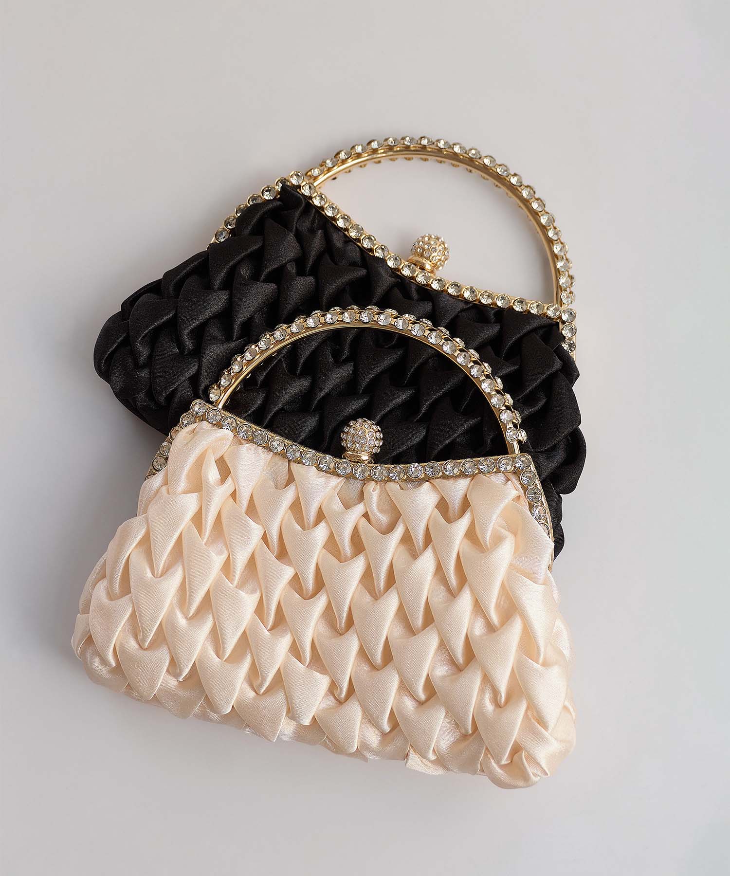 【一部当日発送】ビジューハンドルスモッキングサテン2WAYバッグ