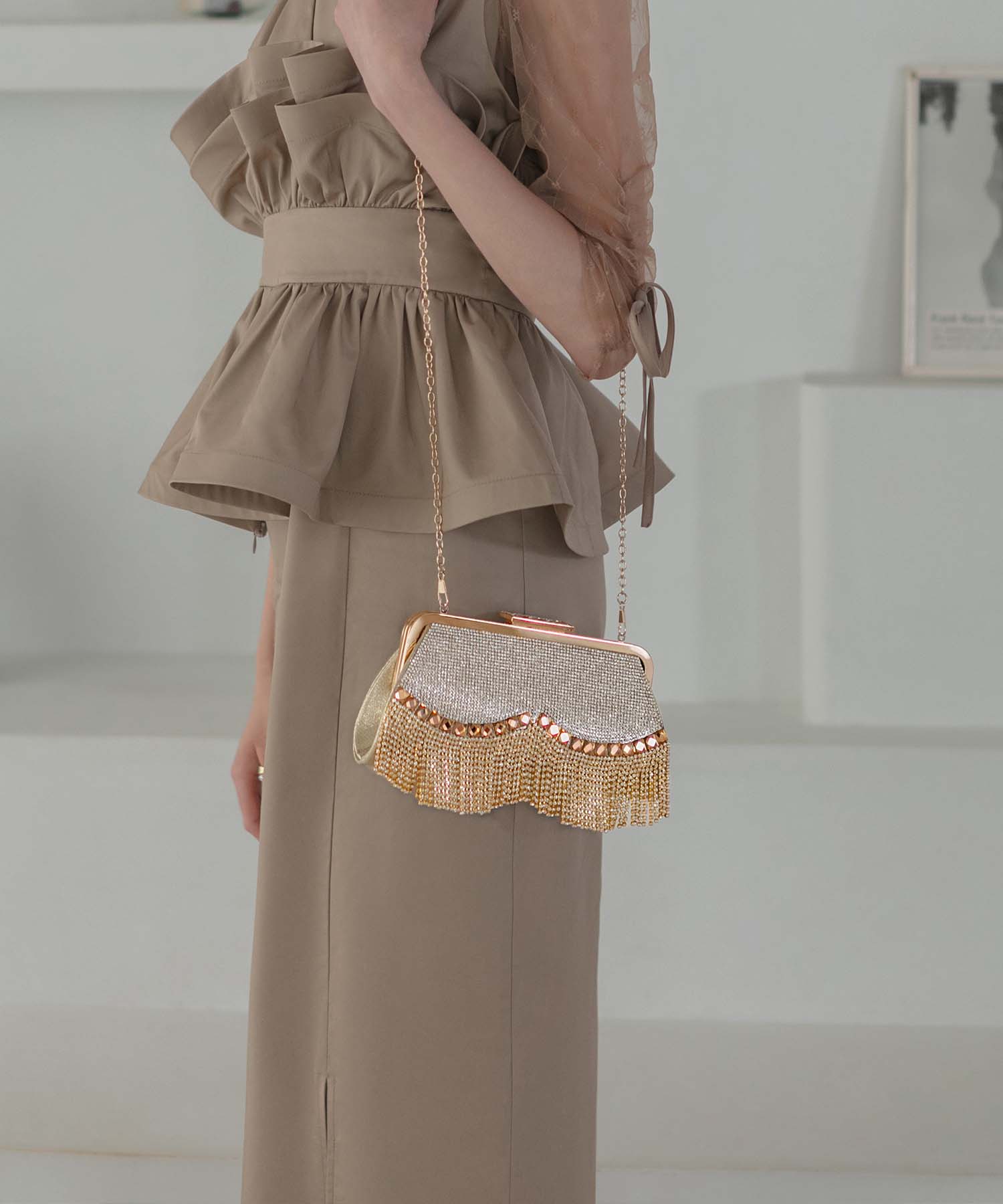 【当日発送】3WAYビジューフリンジバッグ