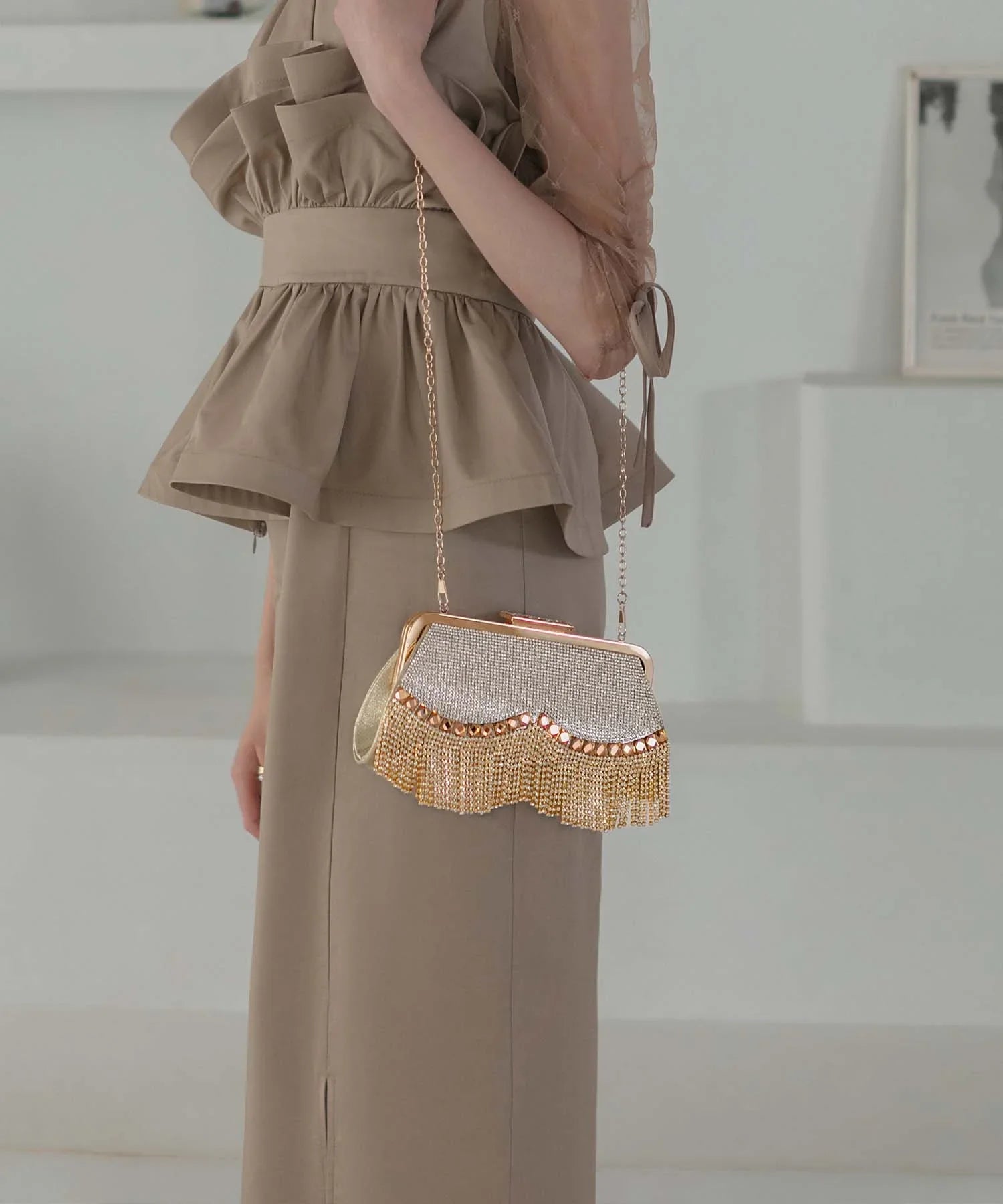 【当日発送】3WAYビジューフリンジバッグ