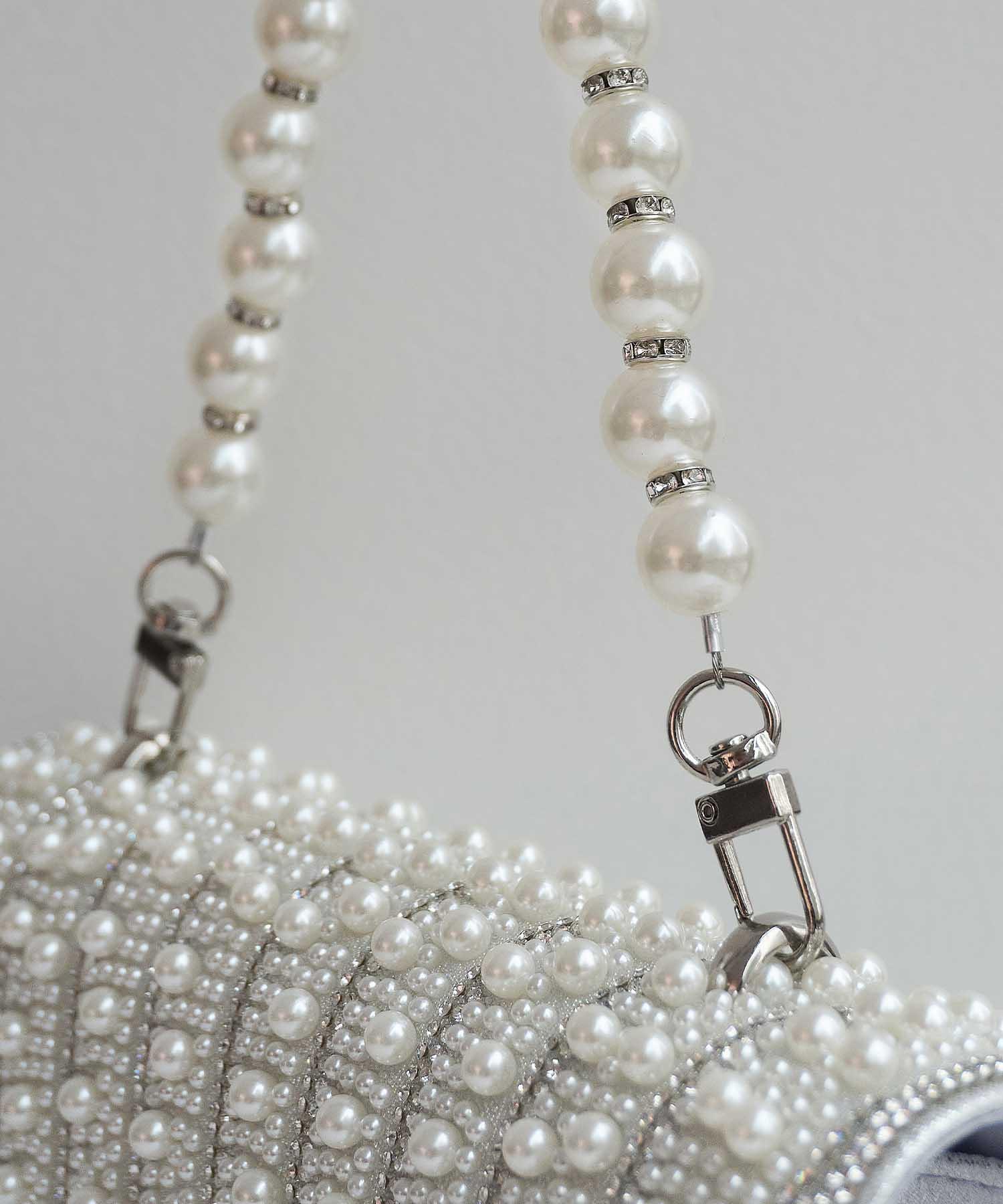 【予約販売】3WAYオールパールビジュー ストライプデザインバッグ