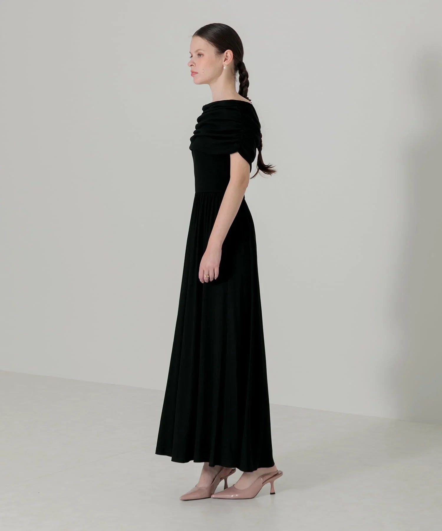 【当日発送】アームカバーオフショルダーリブニットワンピース