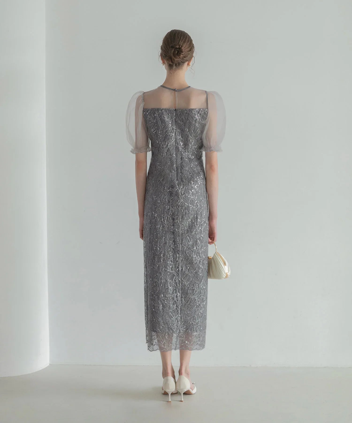 【当日発送】チュールフラワースパンコールIラインワンピースドレス