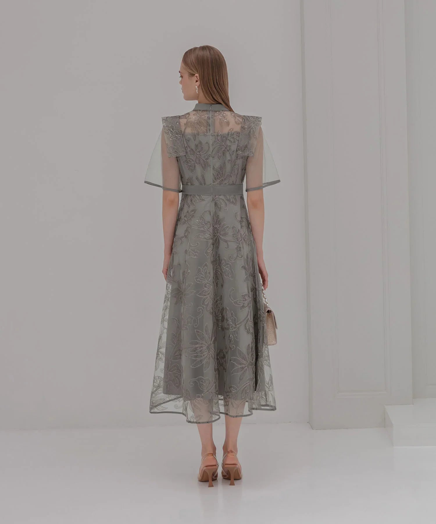 【一部当日発送】フラップデザインフラワースパンコールAラインワンピースドレス