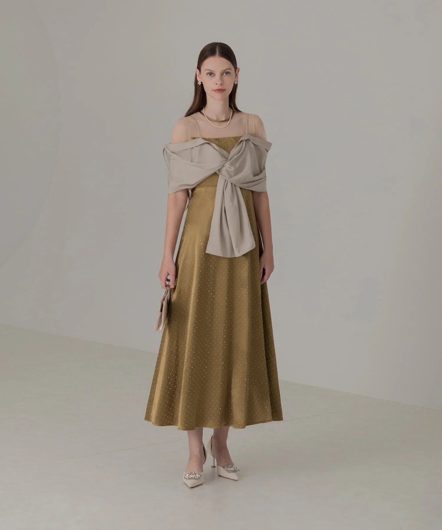 【SOLD OUT】2WAYリボンボレロドットストーンワンピースドレス