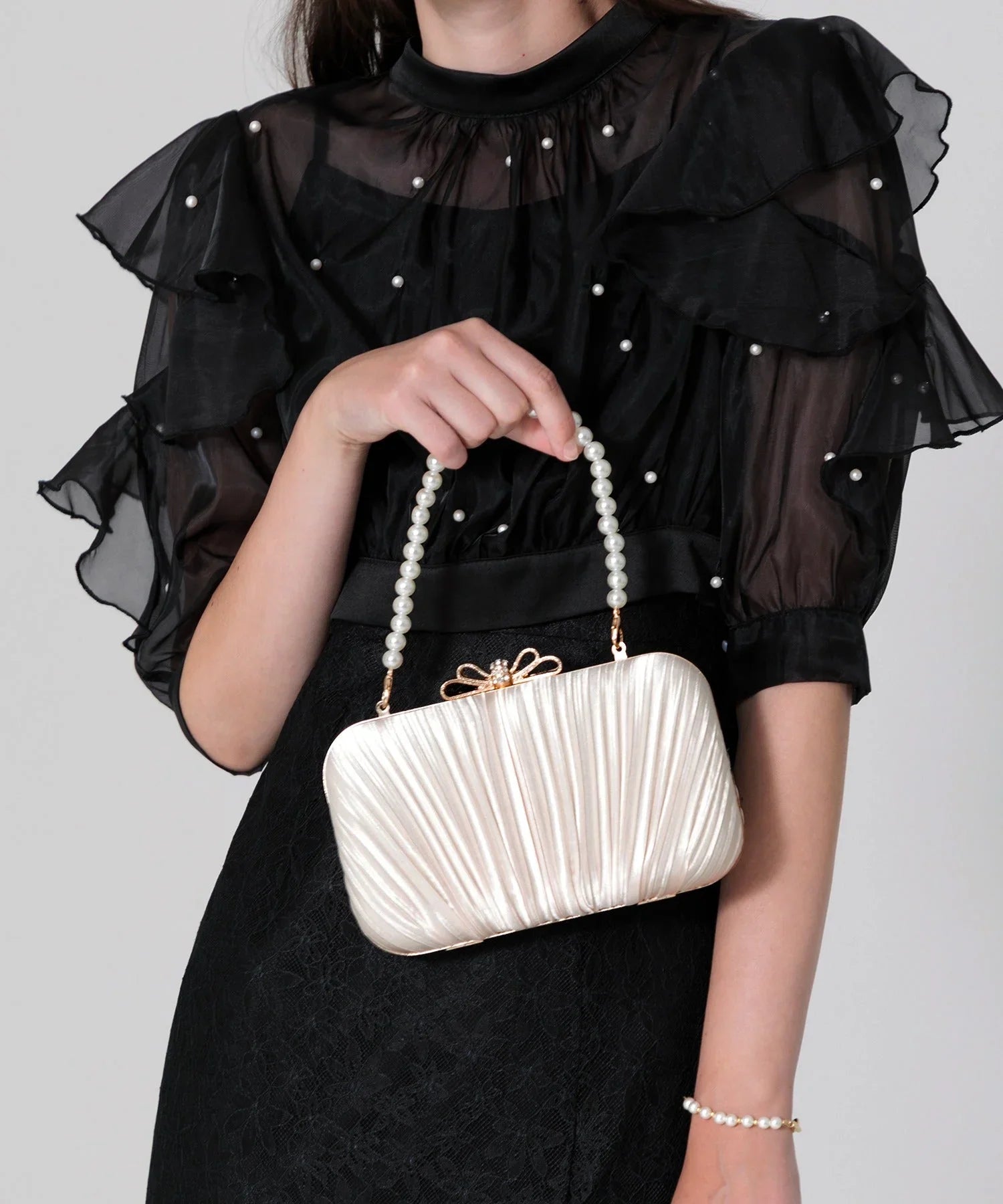 【当日発送】パールハンドルがま口パーティーバッグ結婚式