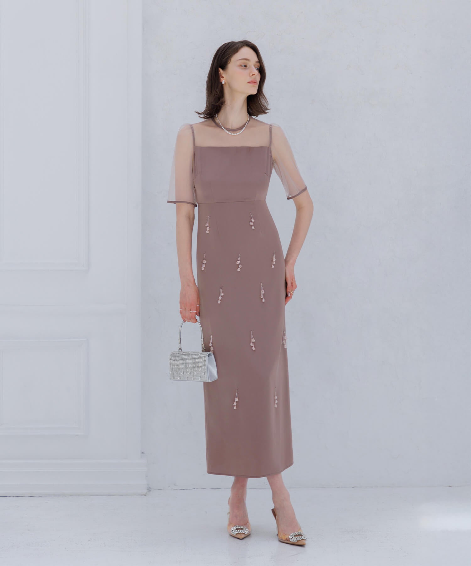 【SOLD OUT】2WAYシアーレイヤードビスチェIラインワンピースドレス