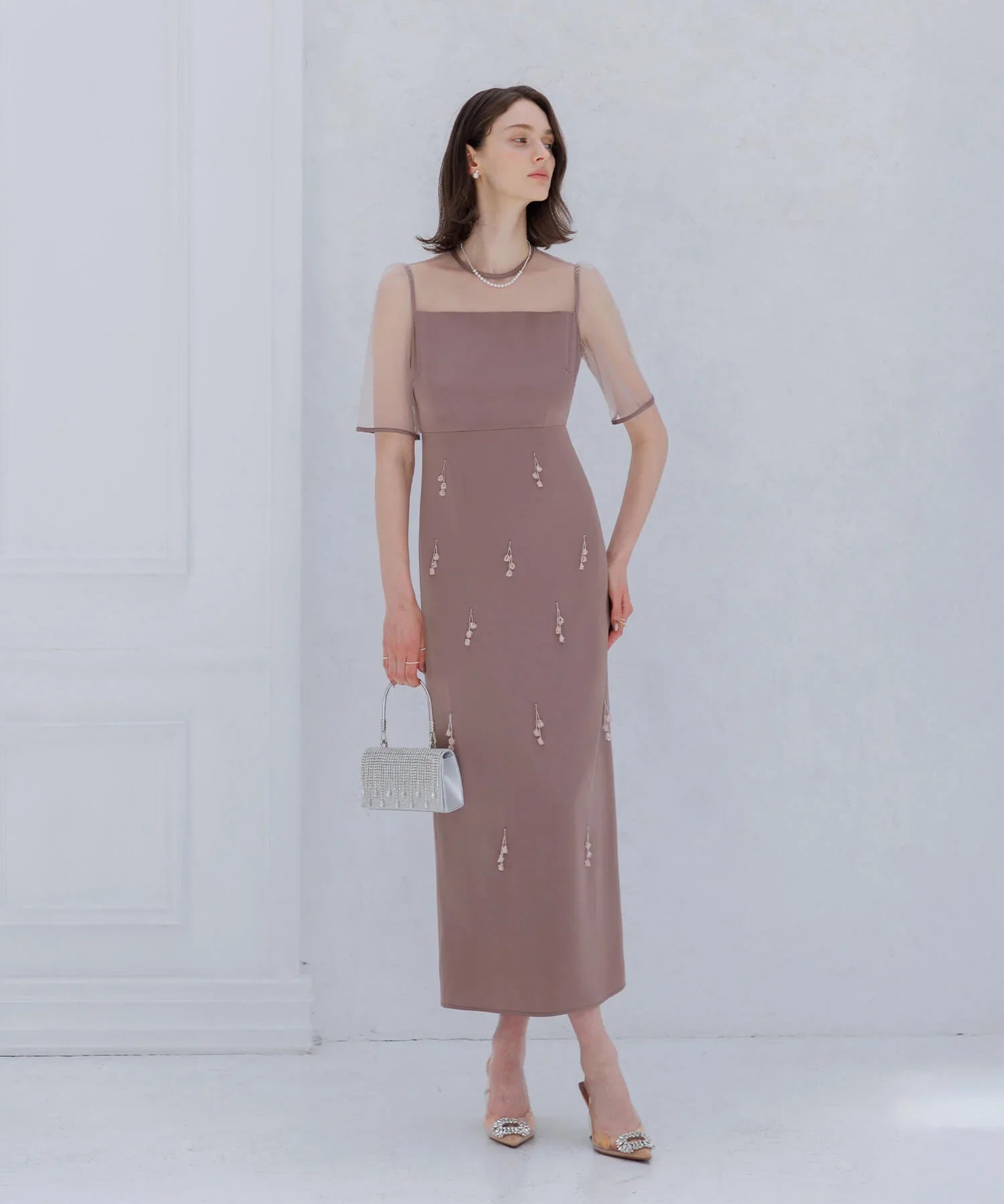 【SOLD OUT】2WAYシアーレイヤードビスチェIラインワンピースドレス