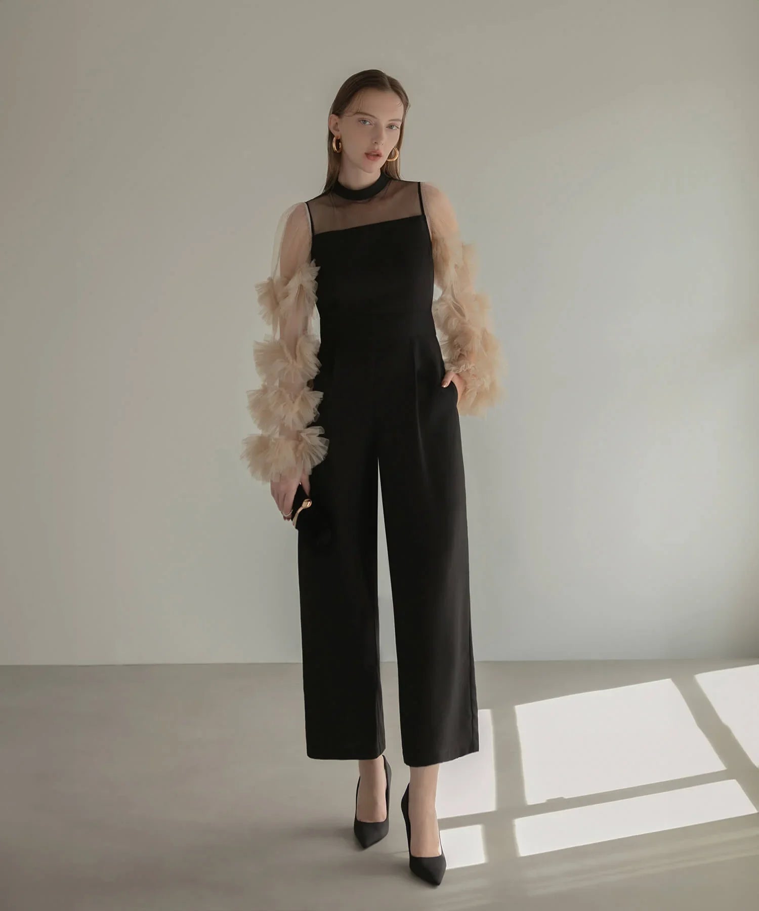 【当日発送】ボリュームチュールスリーブオールインワンパンツドレス