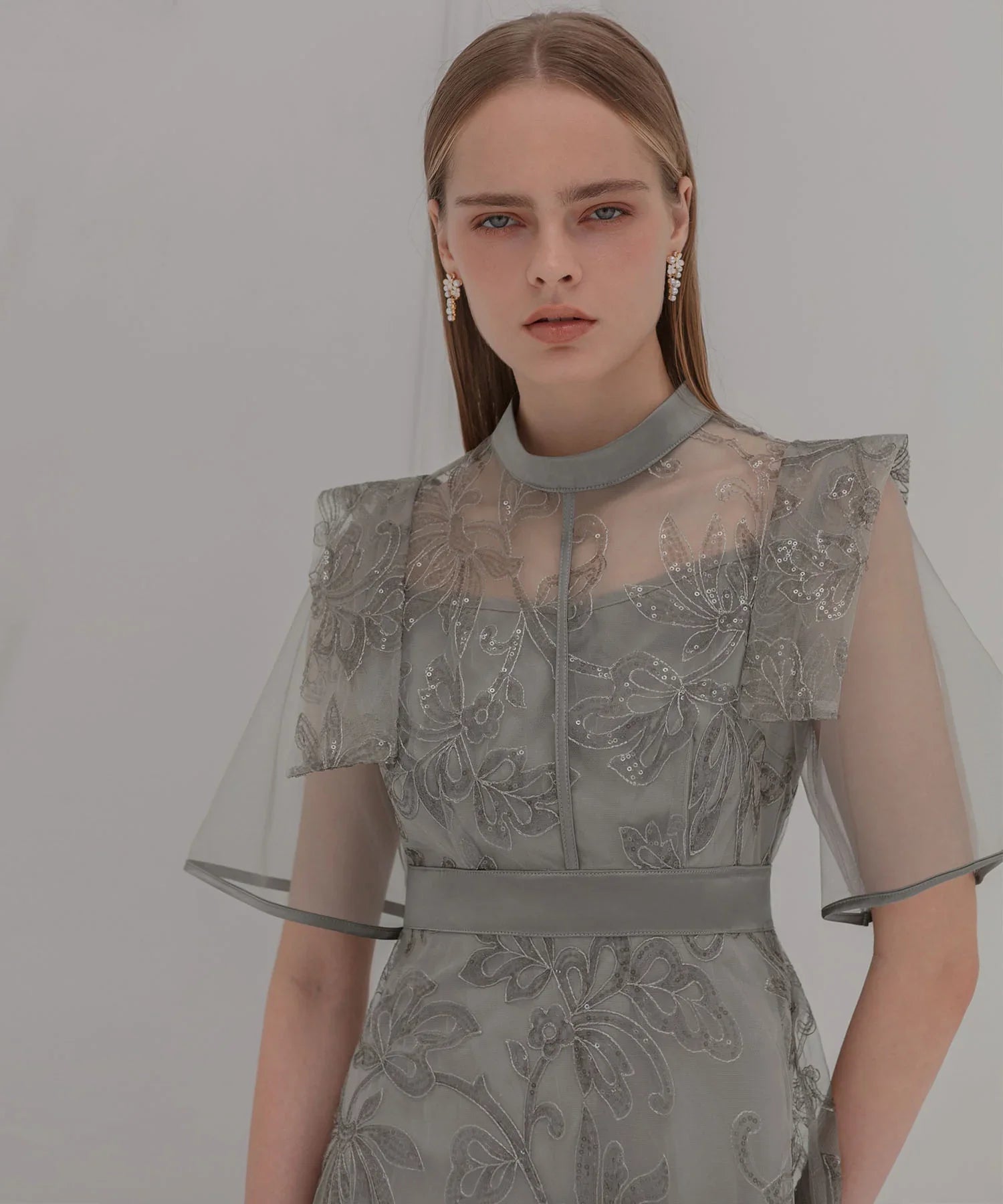 【一部当日発送】フラップデザインフラワースパンコールAラインワンピースドレス