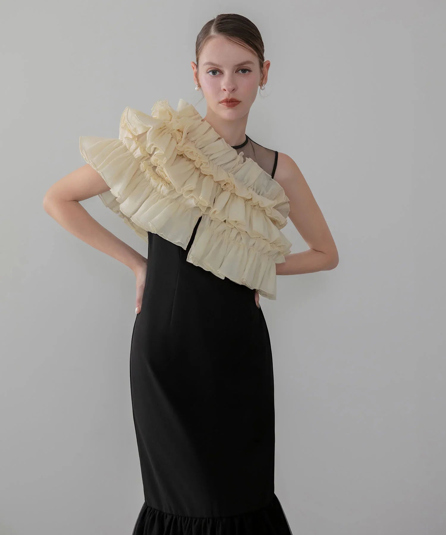 【当日発送】3WAYアシンメトリーチュールフリルワンピースドレス