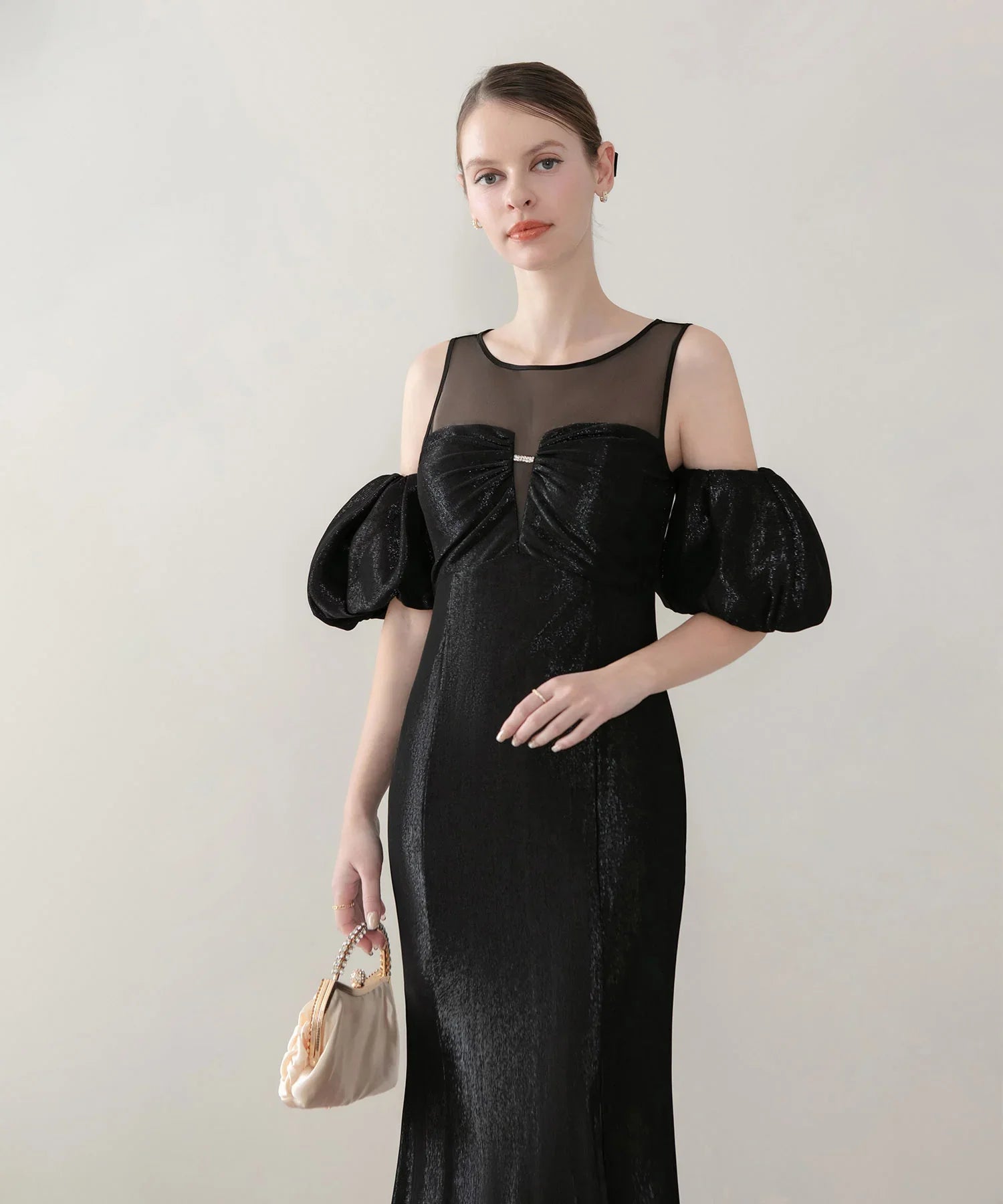 【LEJA LUXE】ラメシャイニーシアーデコルテマーメイドドレス