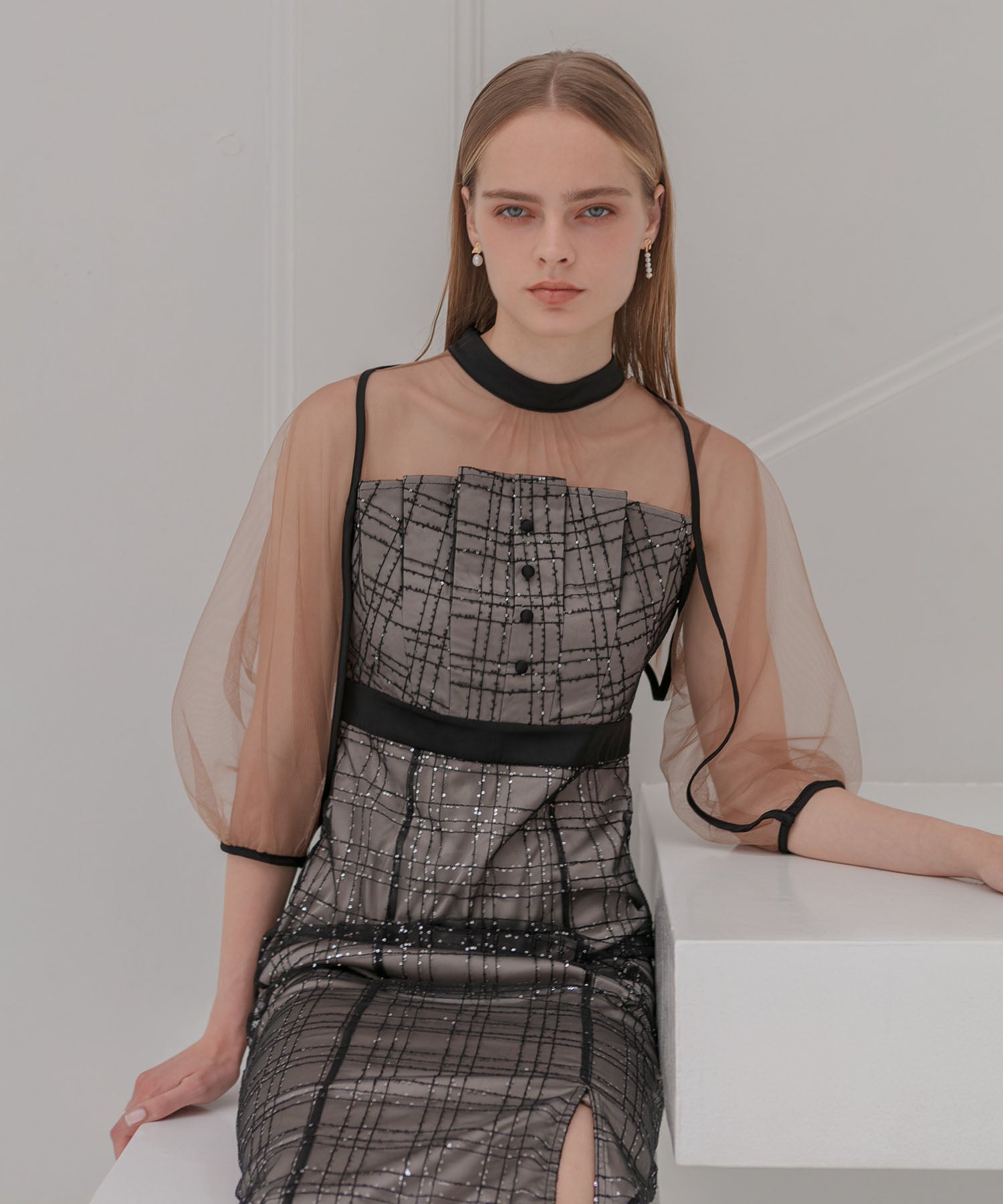 【当日発送】ラメチェックチュールボレロIラインドレス