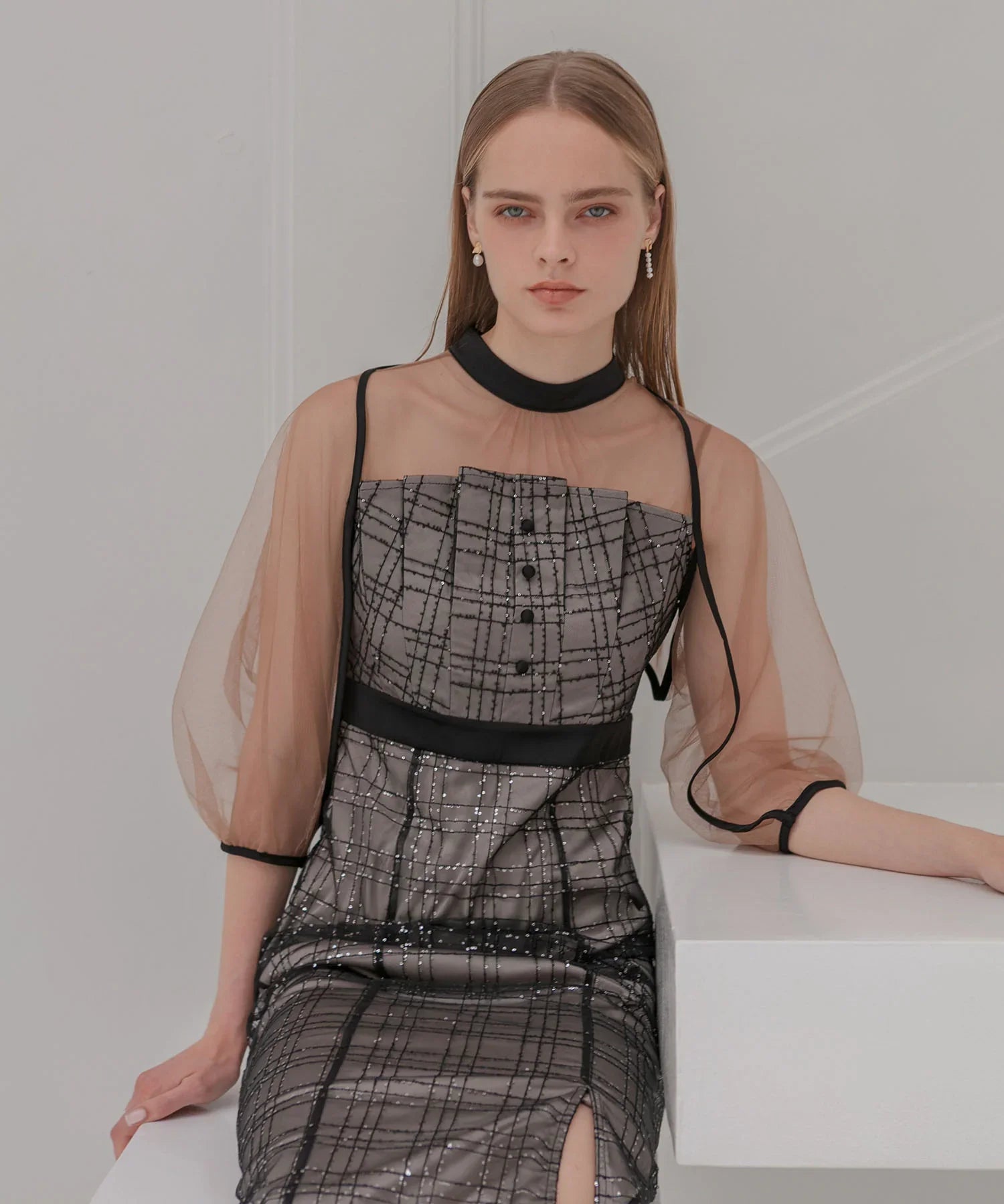 【当日発送】ラメチェックチュールボレロIラインドレス