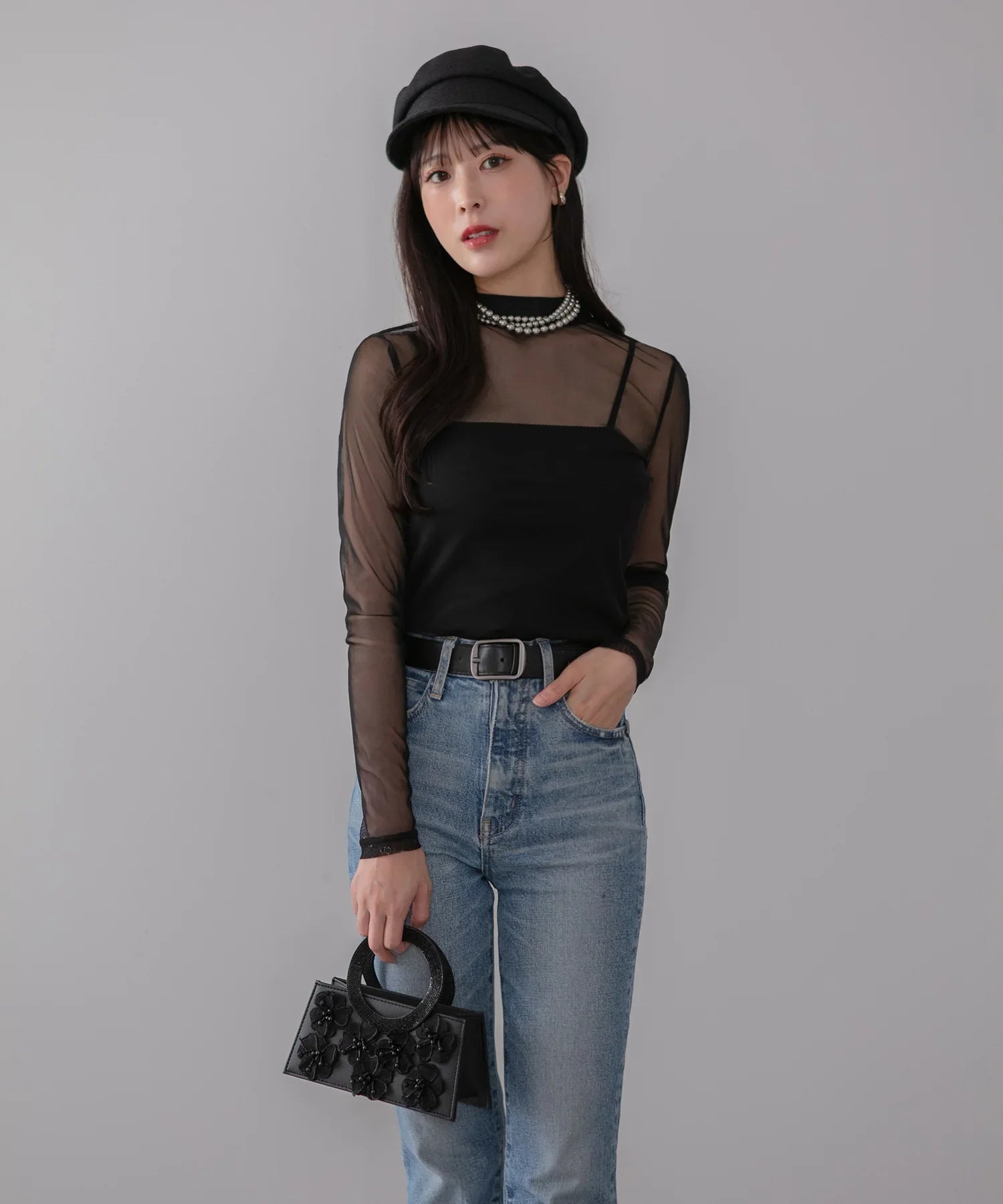 【当日発送】シアーフラワーレースレイヤードワンピース