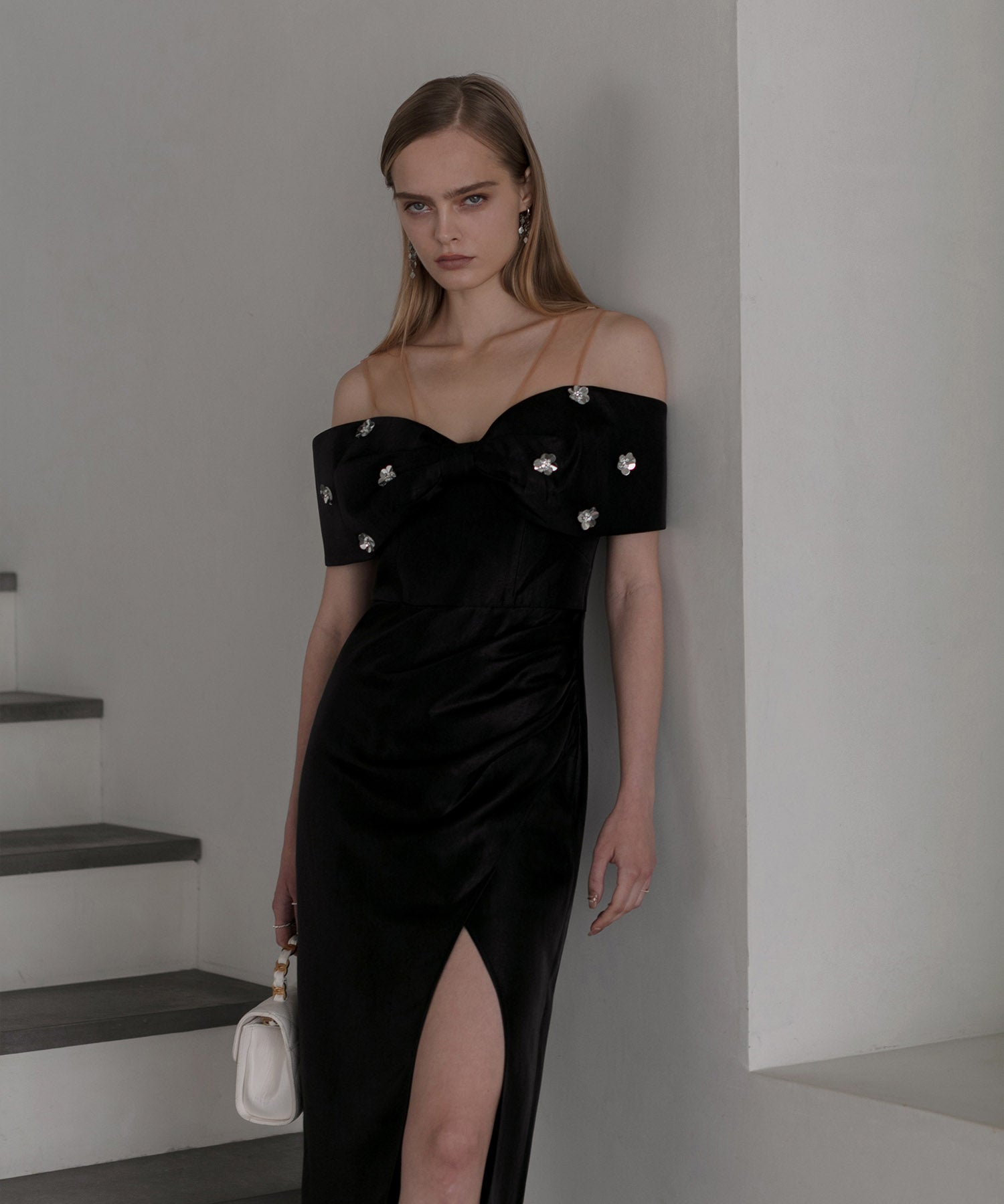 【LEJA LUXE】2WAYフラワーオフショルダースリットドレス