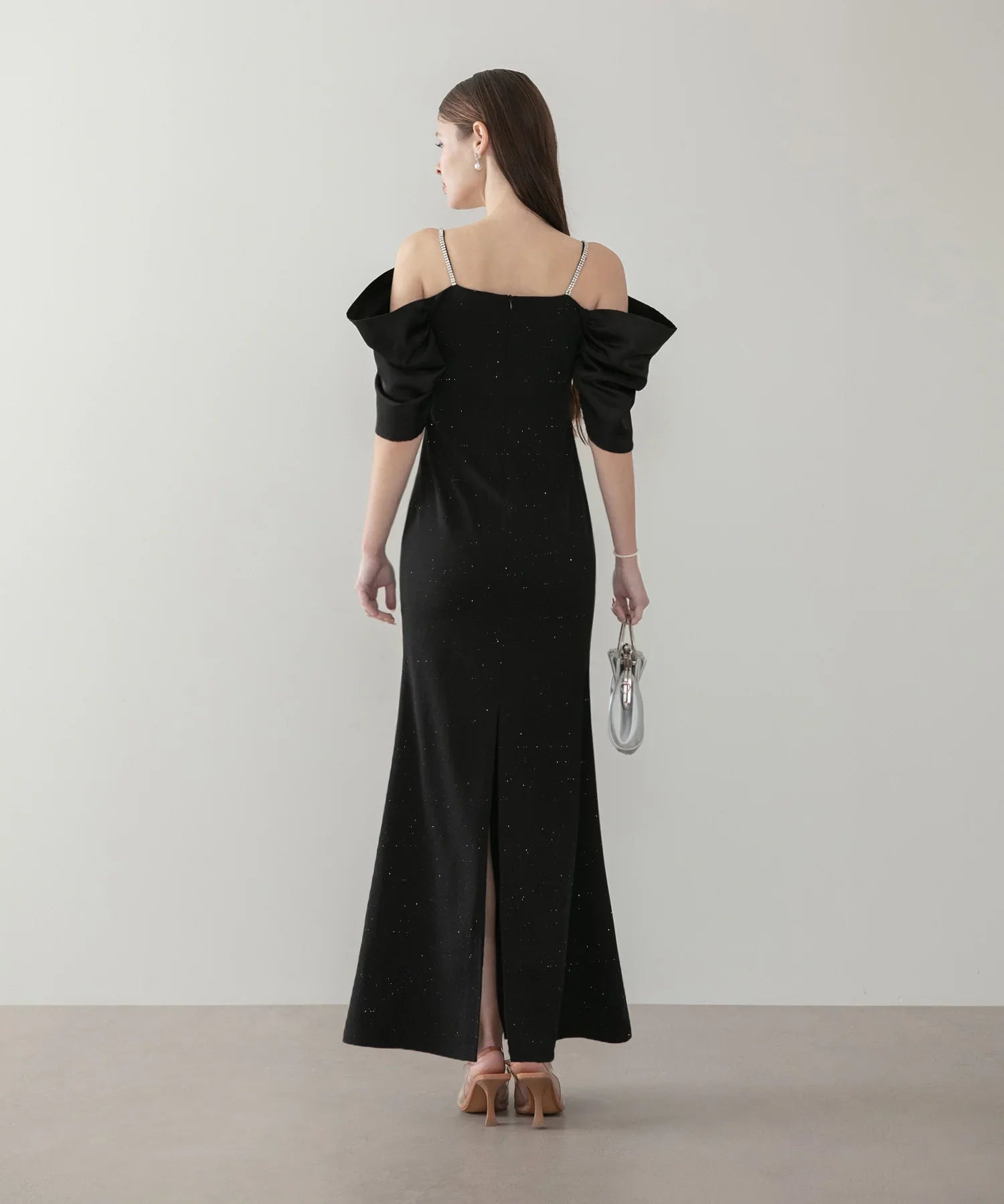 【LEJA LUXE】ビジューストラップタックオフショルダーマーメイドワンピースドレス