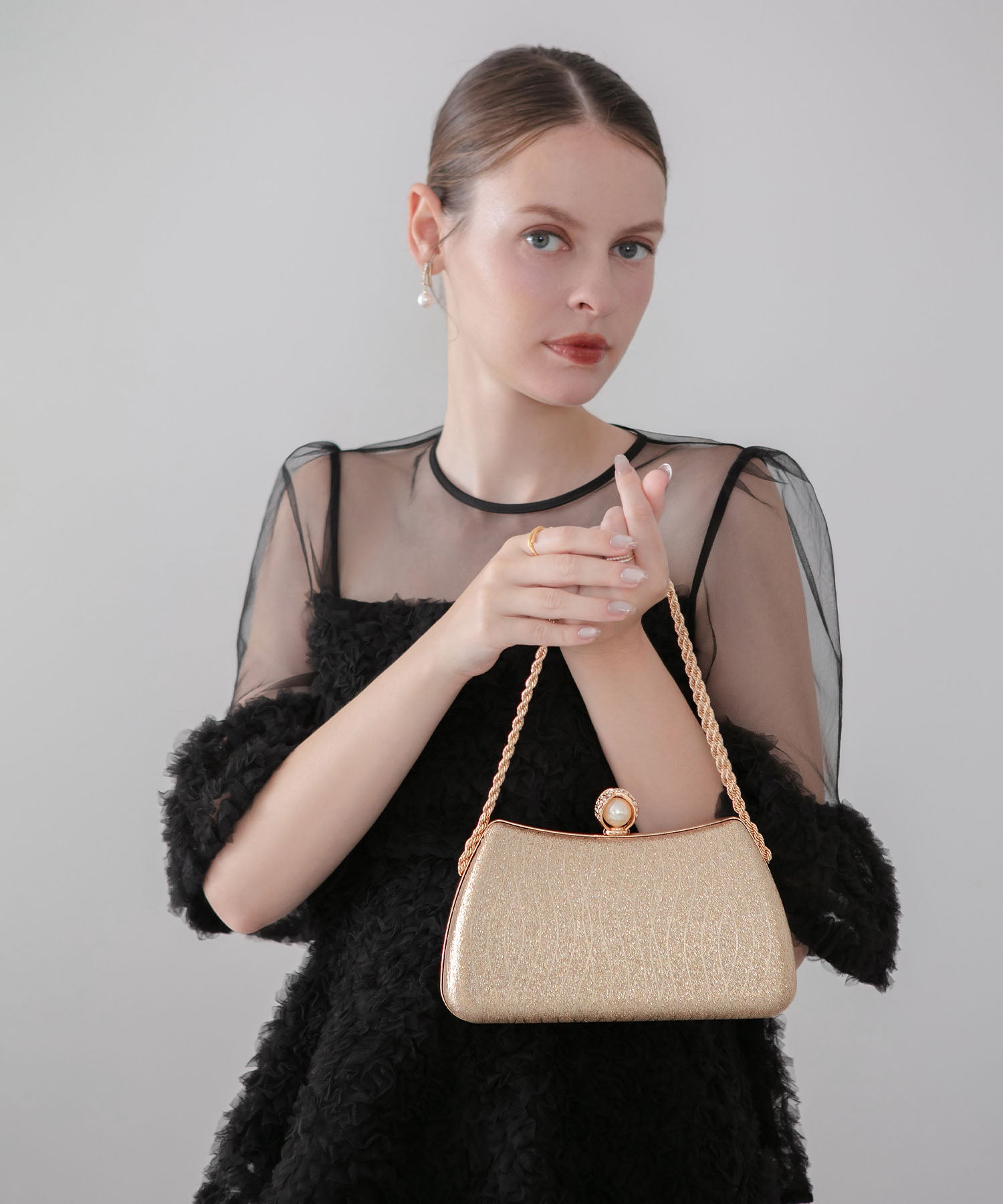 【COMING SOON】グリッターパールビジューチェーン2WAYバッグ