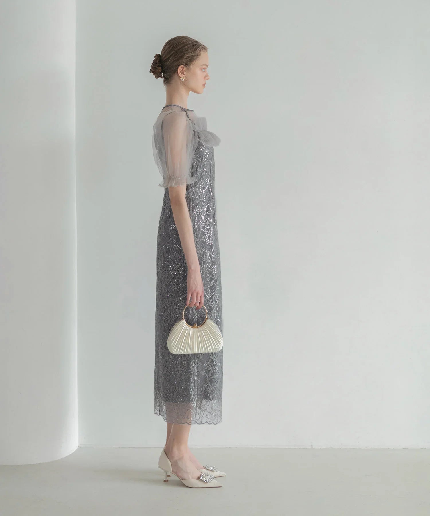 【当日発送】チュールフラワースパンコールIラインワンピースドレス