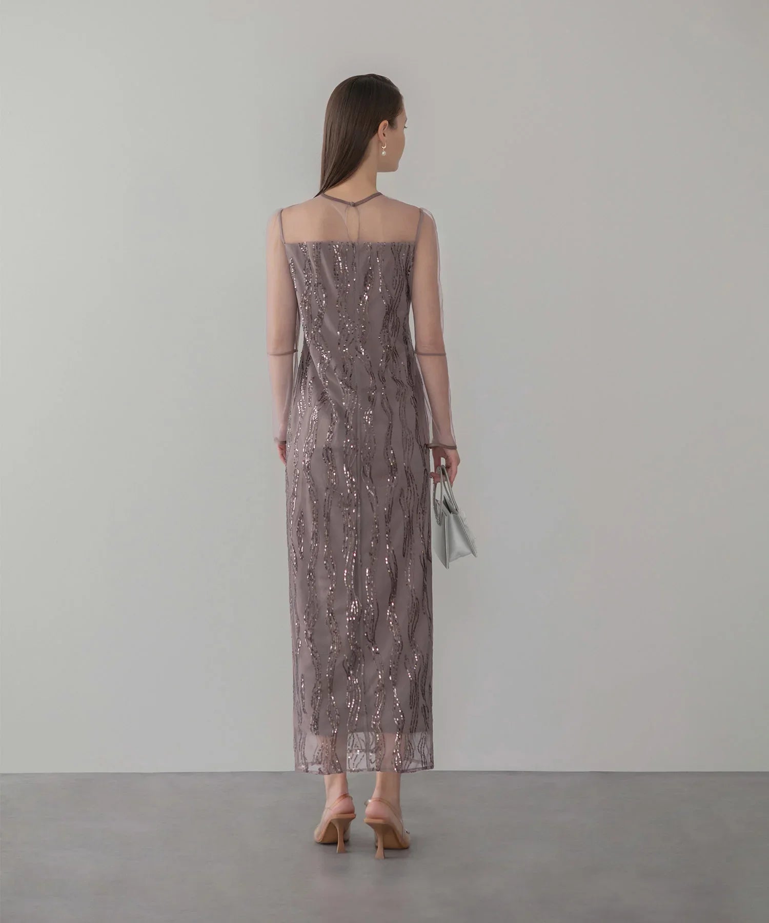 【当日発送】シアーケープスパンコールIラインワンピースドレス