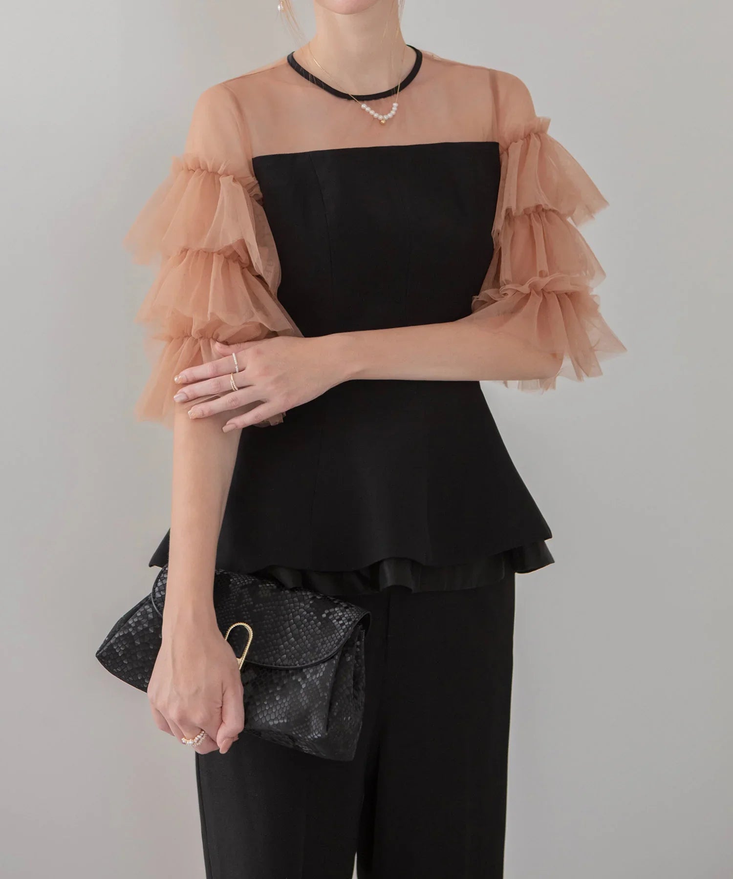 【当日発送】チュールスリーブペプラムセットアップパンツドレス