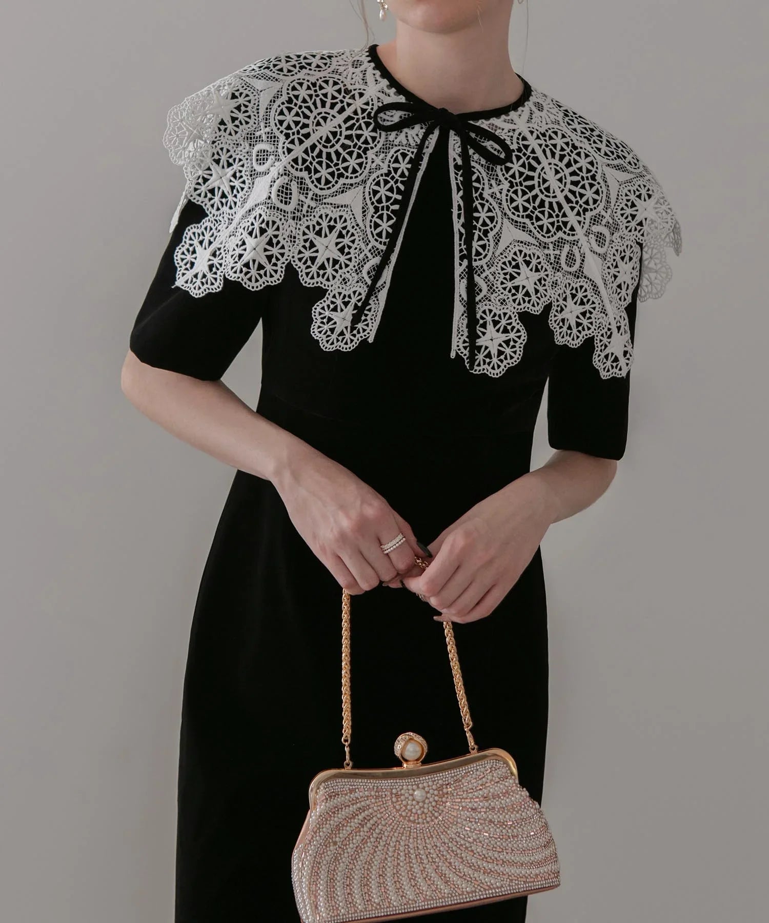 【当日発送】レースカラーベロアIラインワンピースドレス