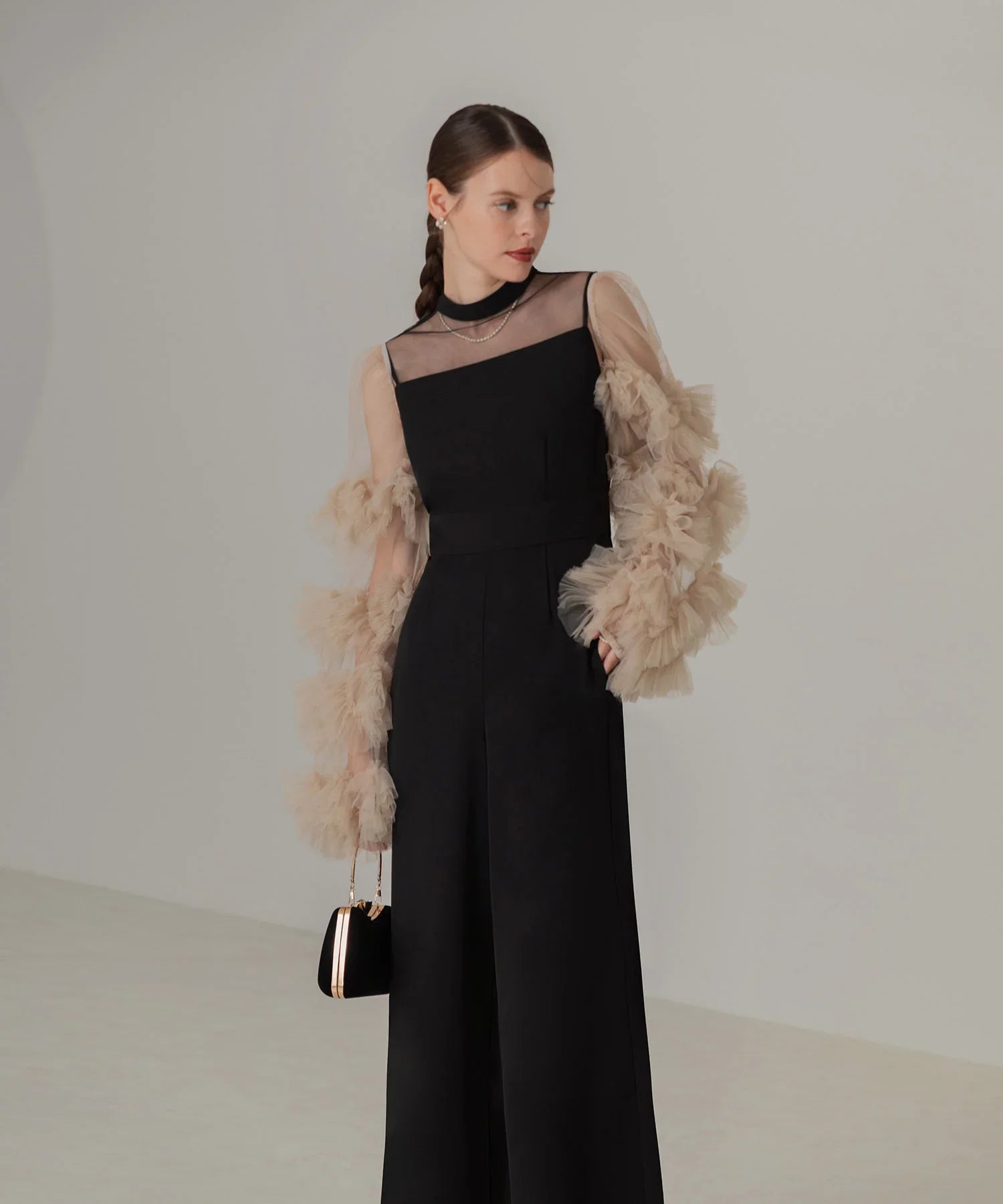 【当日発送】ボリュームチュールスリーブオールインワンパンツドレス