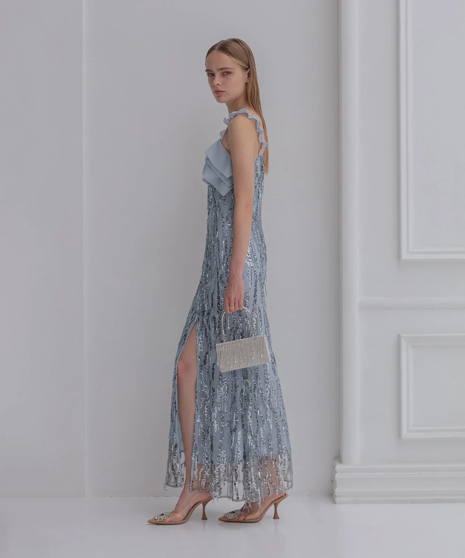 【LEJA LUXE】フリンジスパンコールIラインドレス