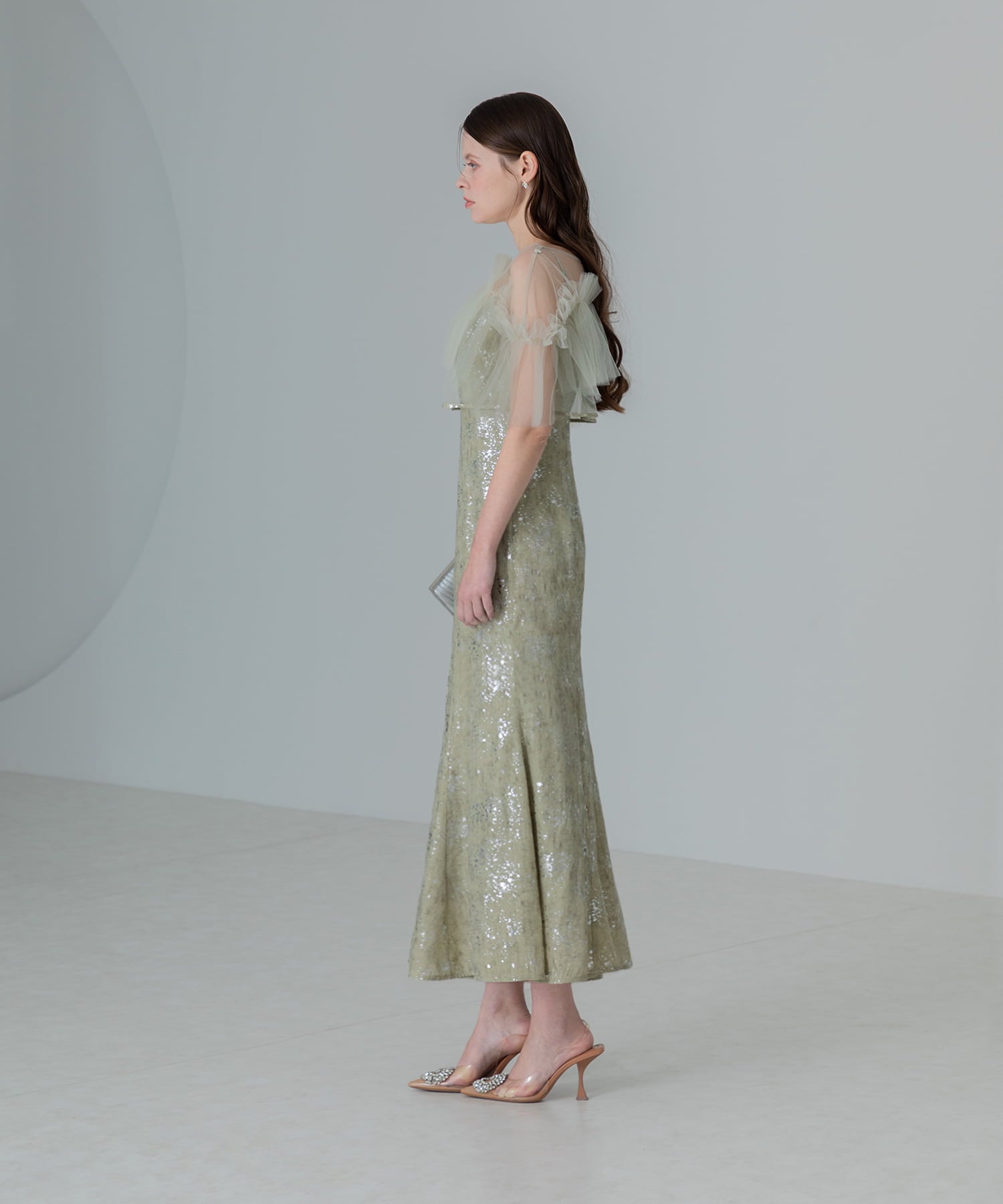 【当日発送】チュールフリルボレロペイントマーメイドワンピースドレス