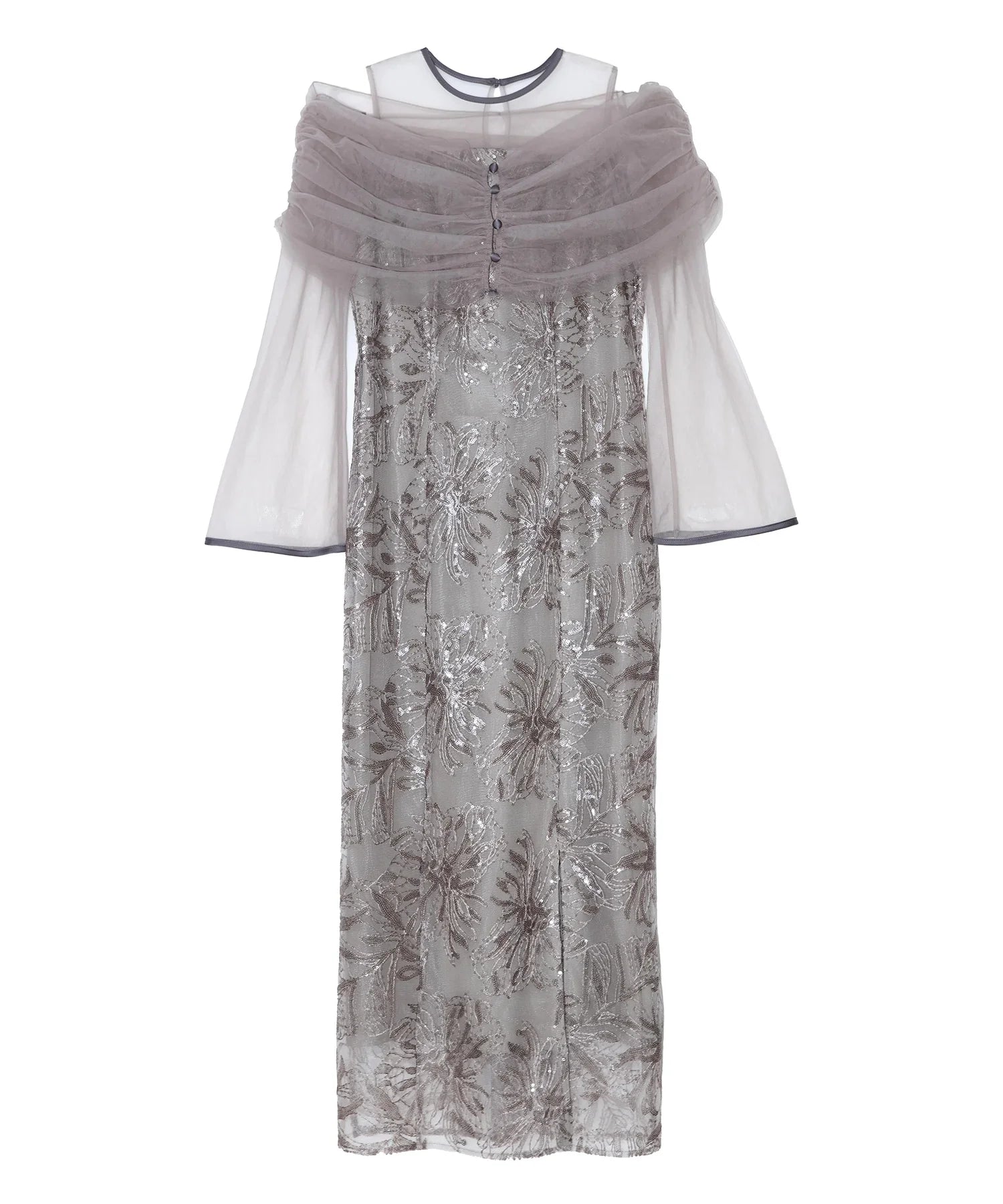 【当日発送】チュールオフショルダー花柄Iラインワンピースドレス