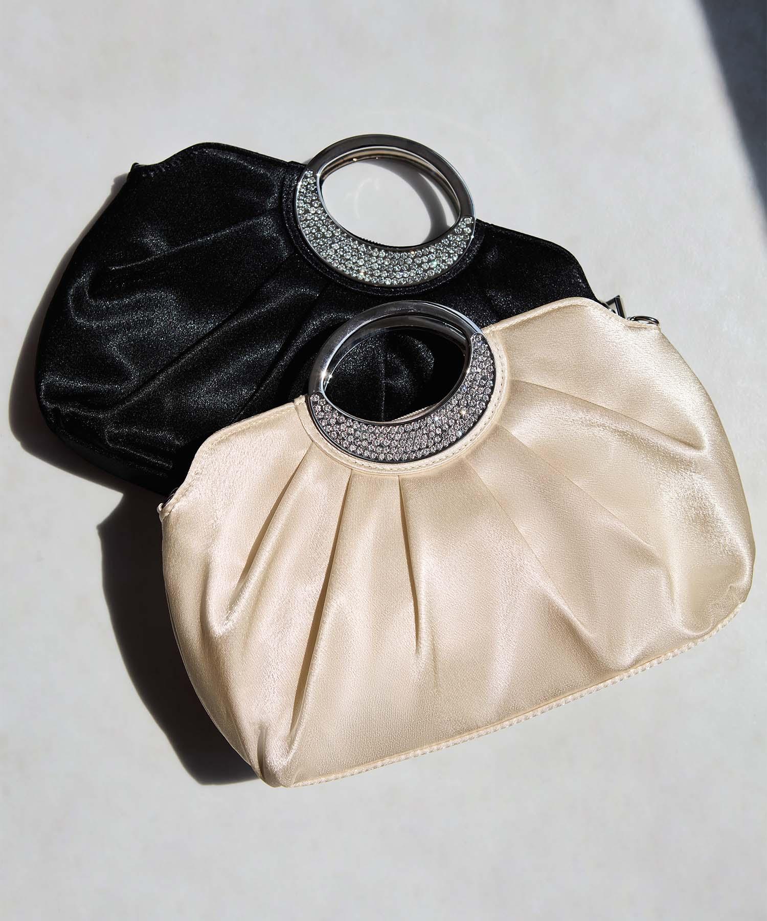 【一部当日発送】サテンプリーツリングハンドル2WAYクラッチバッグ