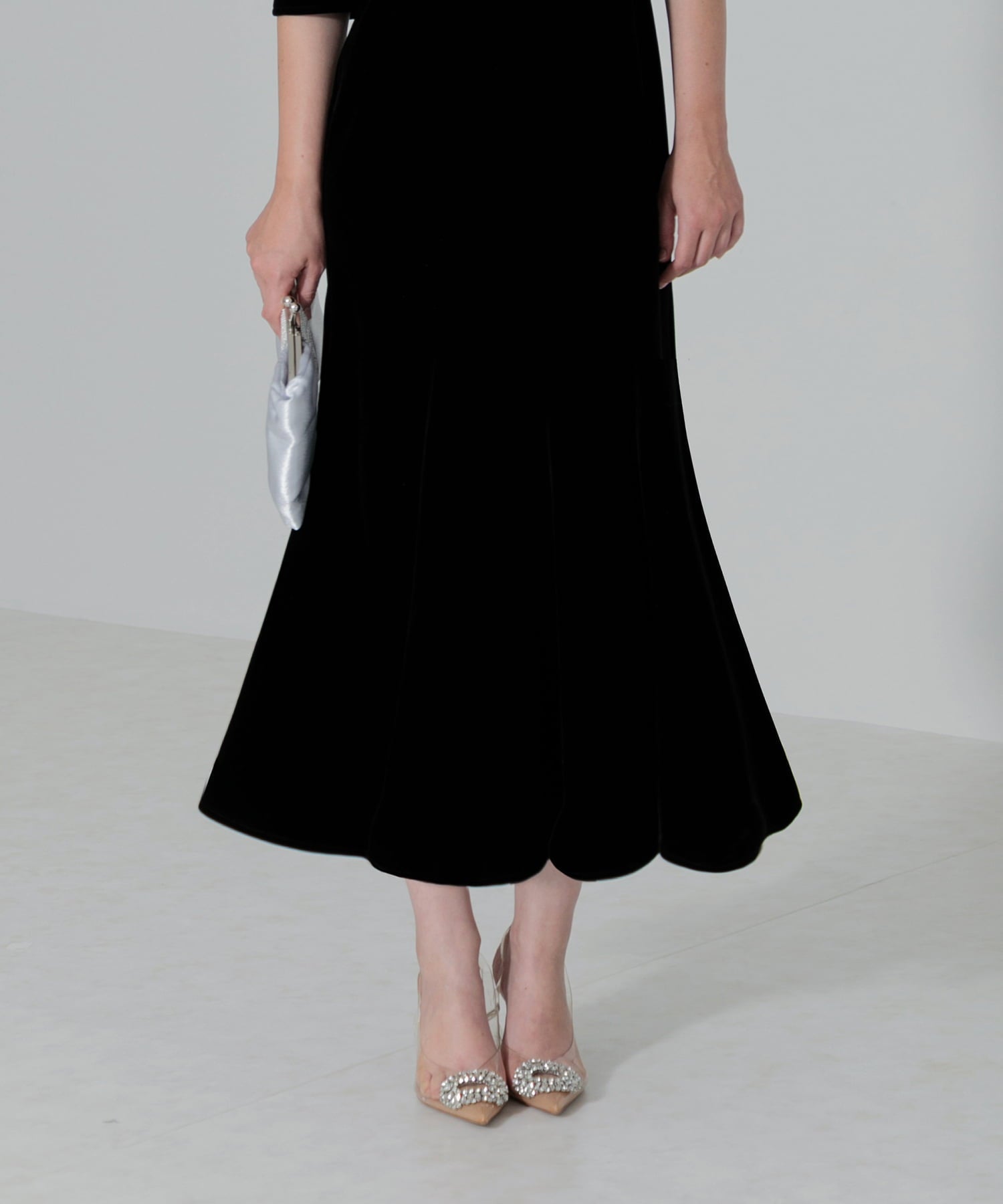 【当日発送】アシンメトリービッグカラーベロアマーメイドワンピースドレス