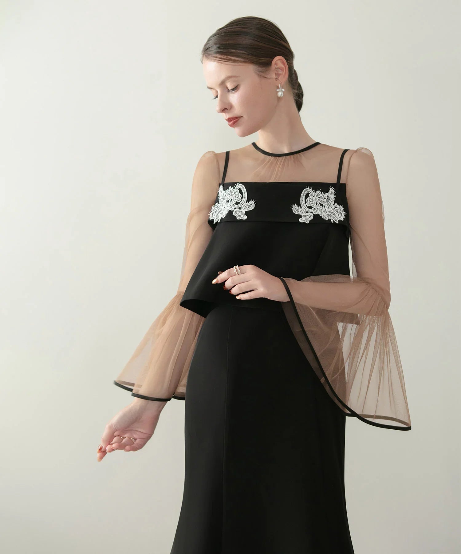 【当日発送】シアーブラウスエンブロイダリービスチェマーメイドワンピースドレス