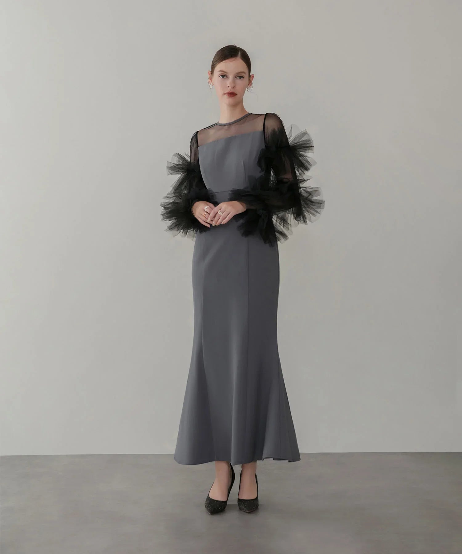 【当日発送】ボリュームチュールスリーブベストセットアップドレス