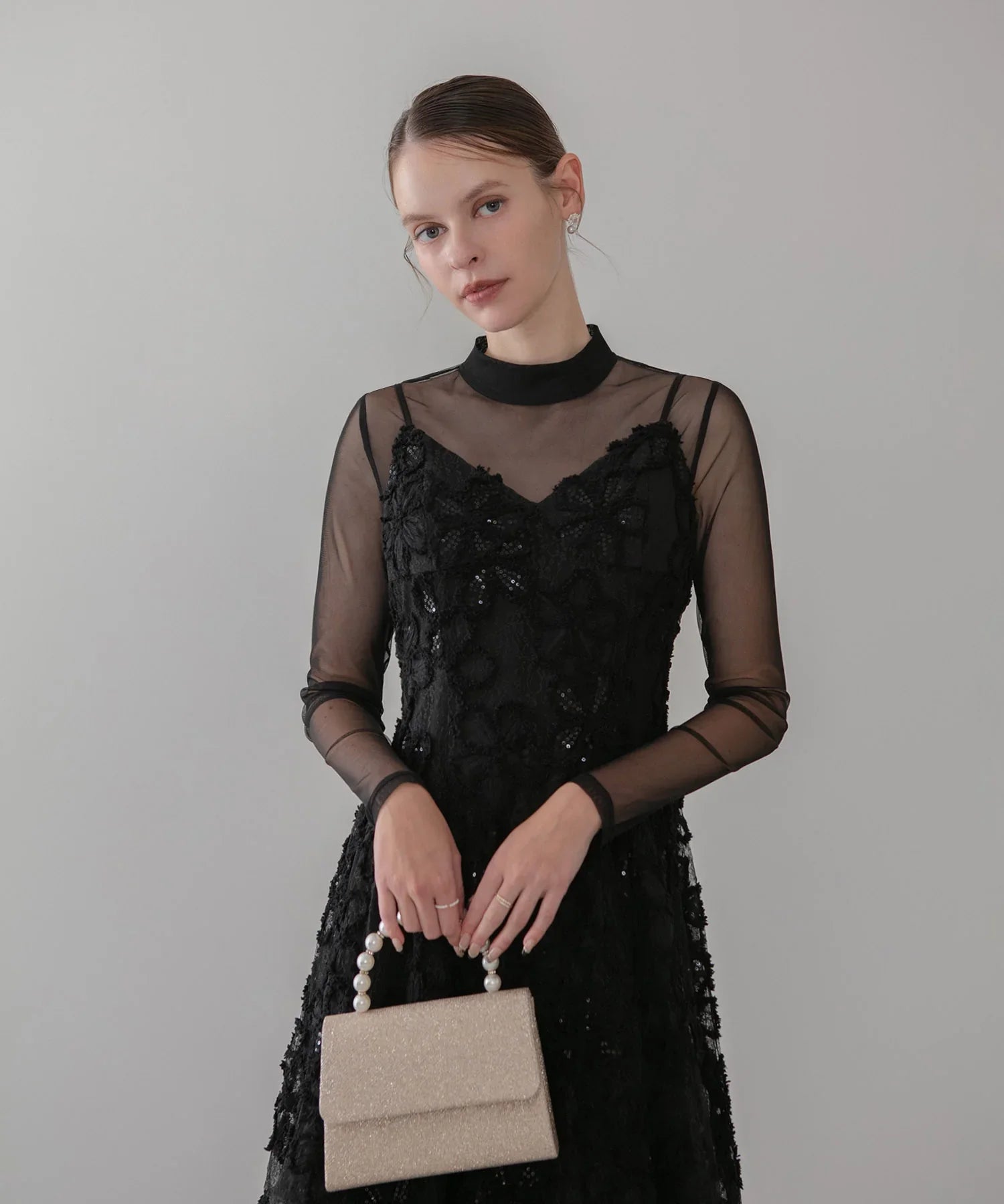 【当日発送】シアーフラワーレースレイヤードワンピース