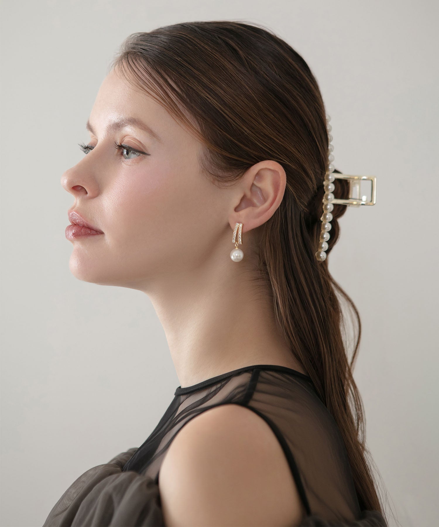 【当日発送】パールライン メタルロングヘアクリップ