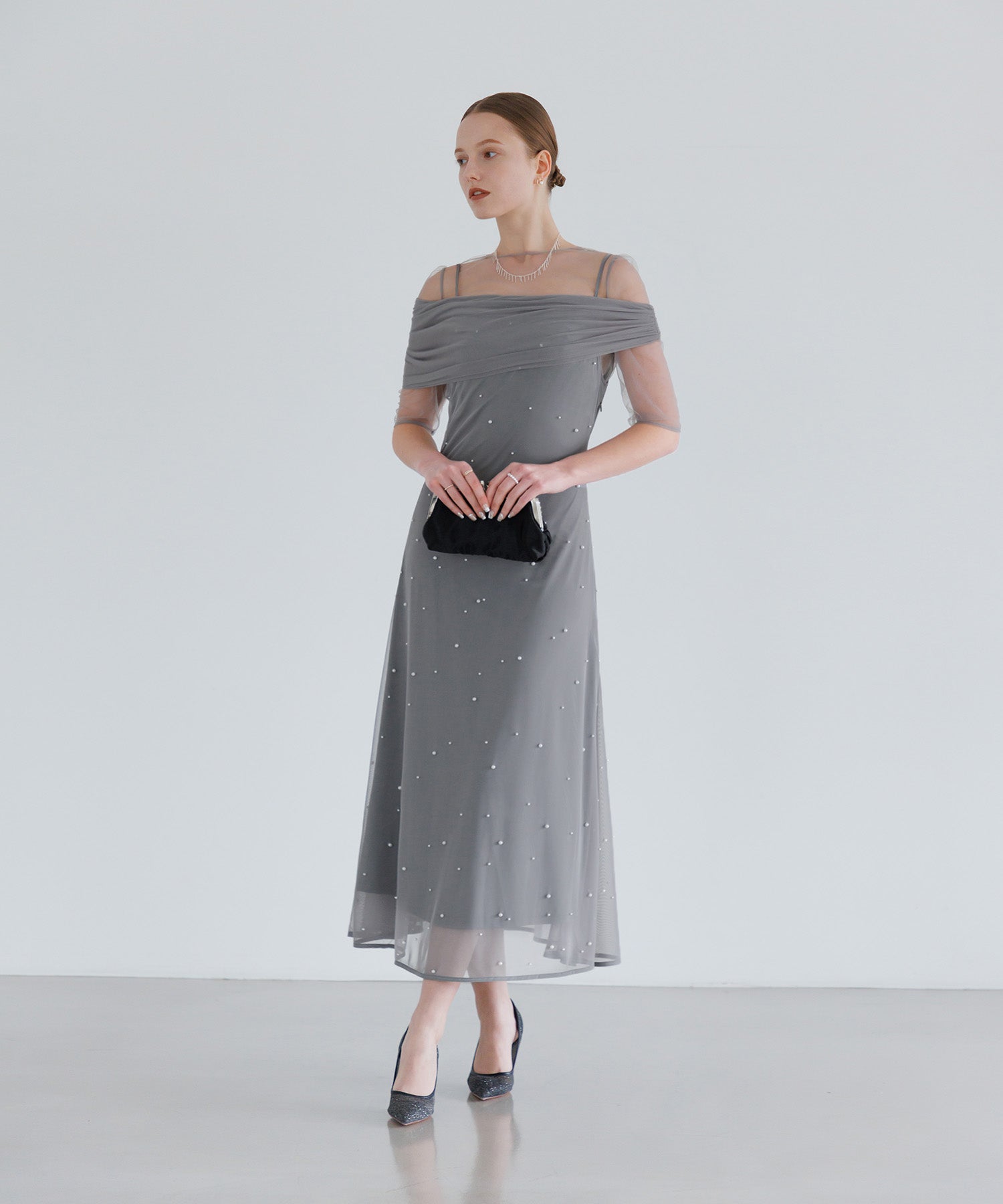 【一部当日発送】2WAYチュールトップスパールAラインワンピースドレス