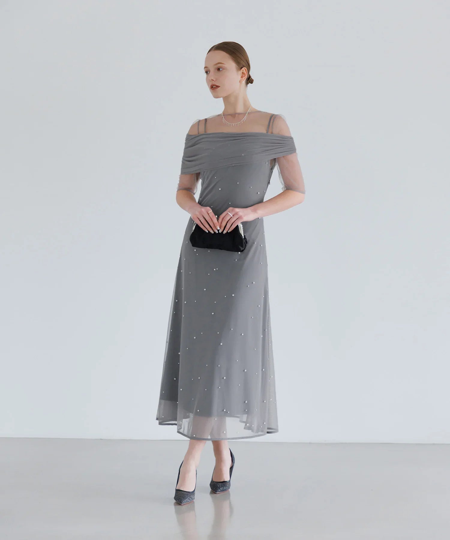 【一部当日発送】2WAYチュールトップスパールAラインワンピースドレス