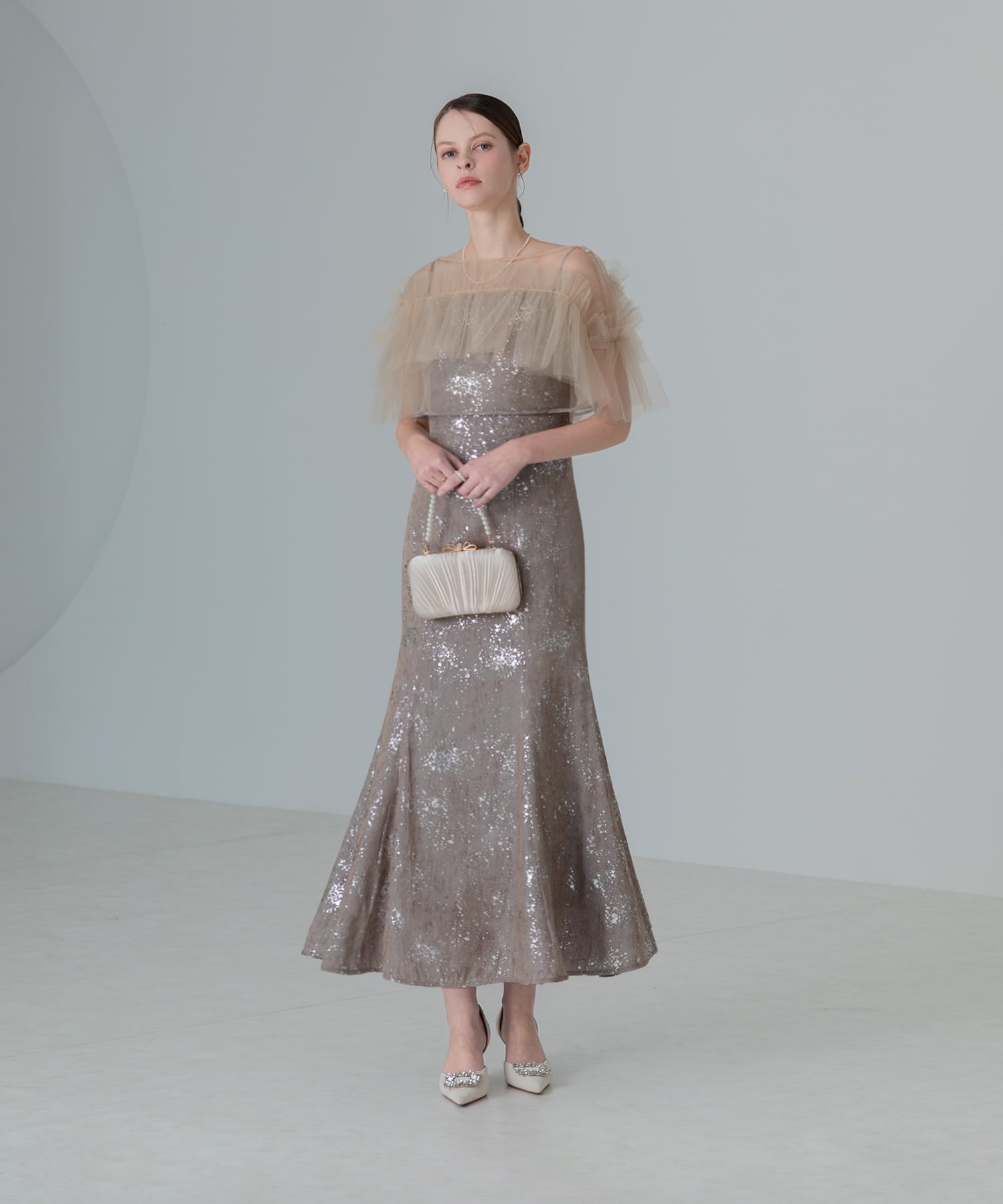 【当日発送】チュールフリルボレロペイントマーメイドワンピースドレス