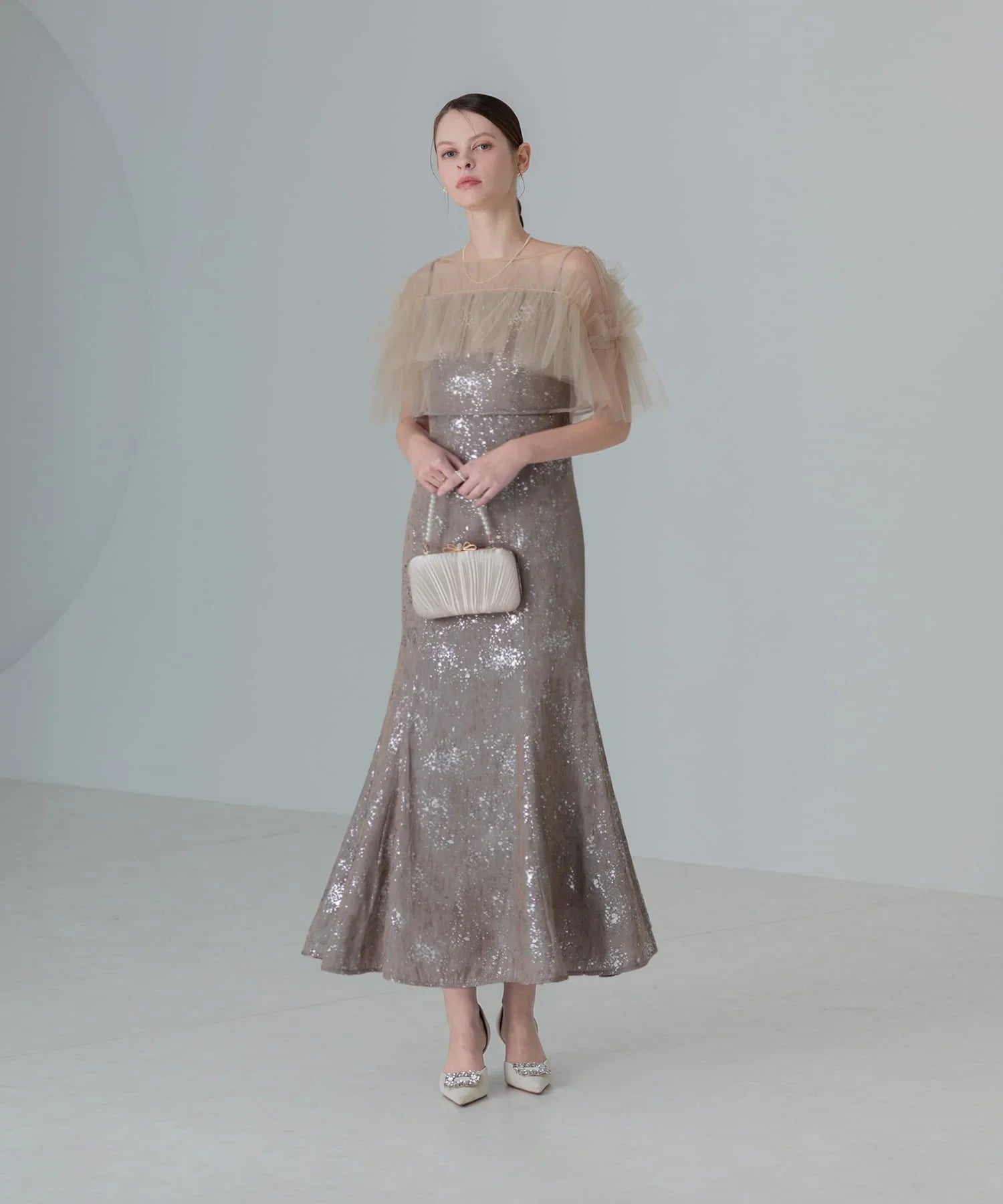 【当日発送】チュールフリルボレロペイントマーメイドワンピースドレス