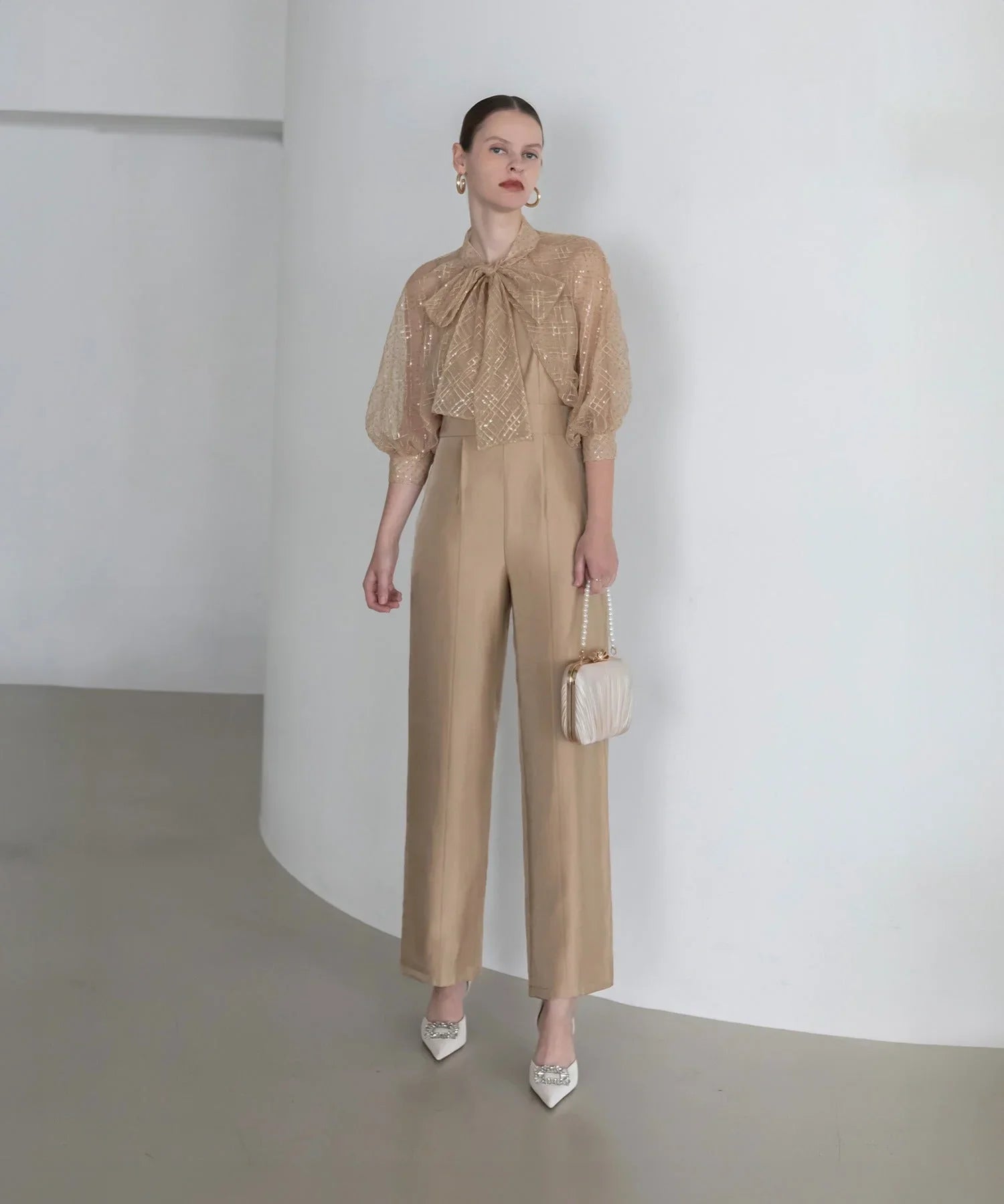 【当日発送】ドットスパンコールリボンボレロオールインワンパンツドレス