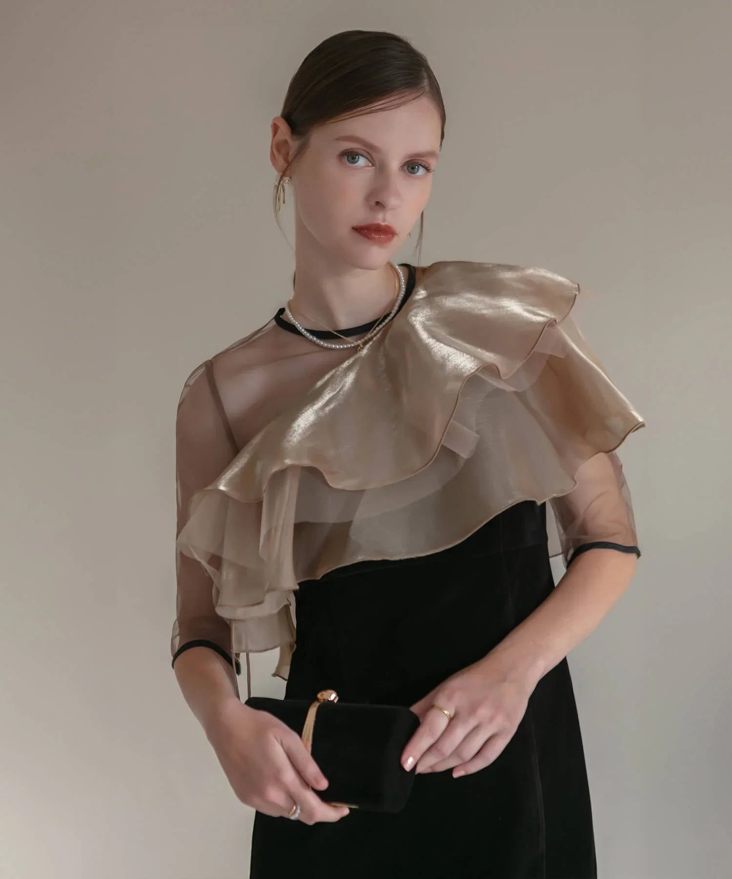 【当日発送】アシンメトリーティアードフリル3WAYベロアワンピースドレス