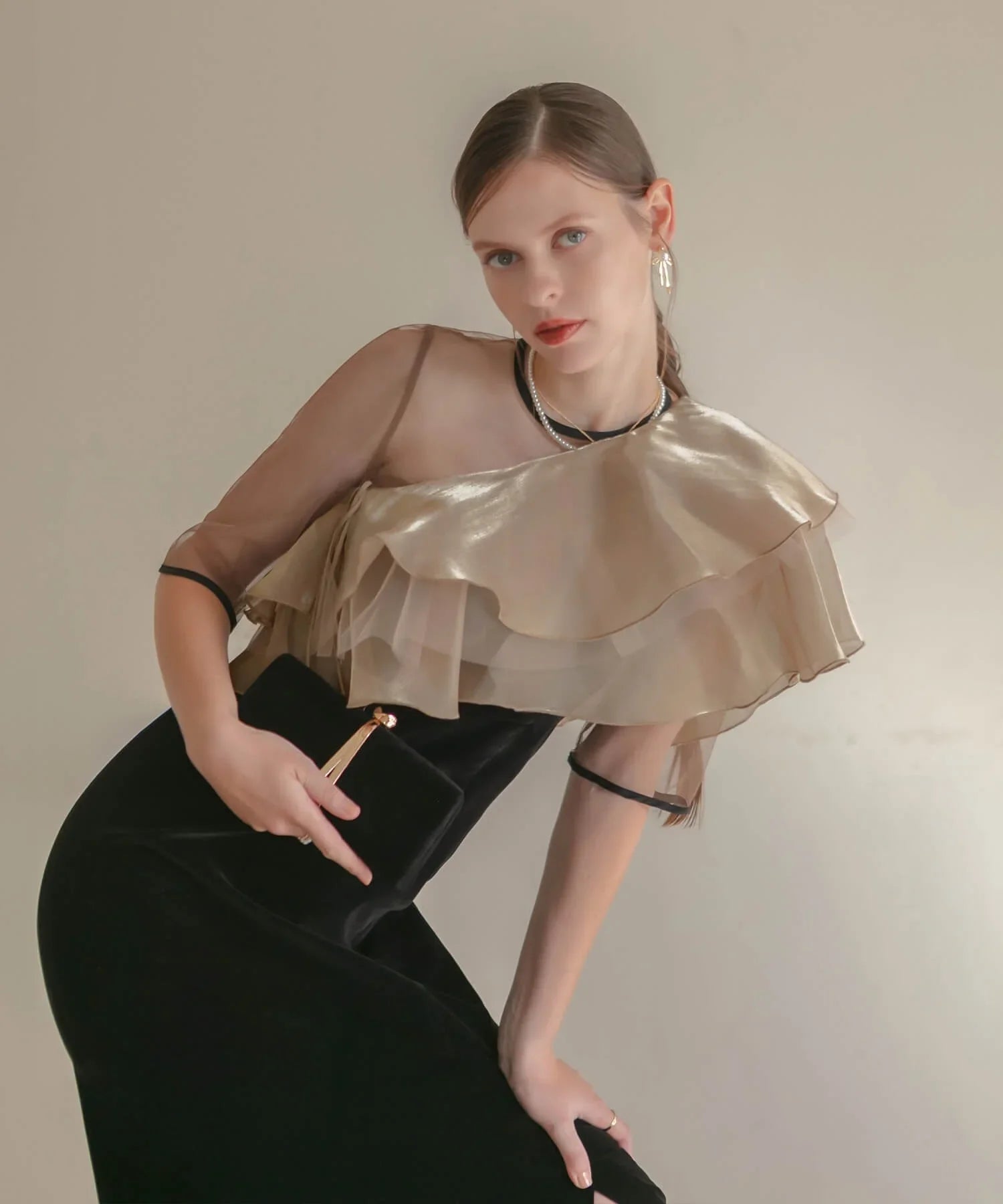 【当日発送】アシンメトリーティアードフリル3WAYベロアワンピースドレス