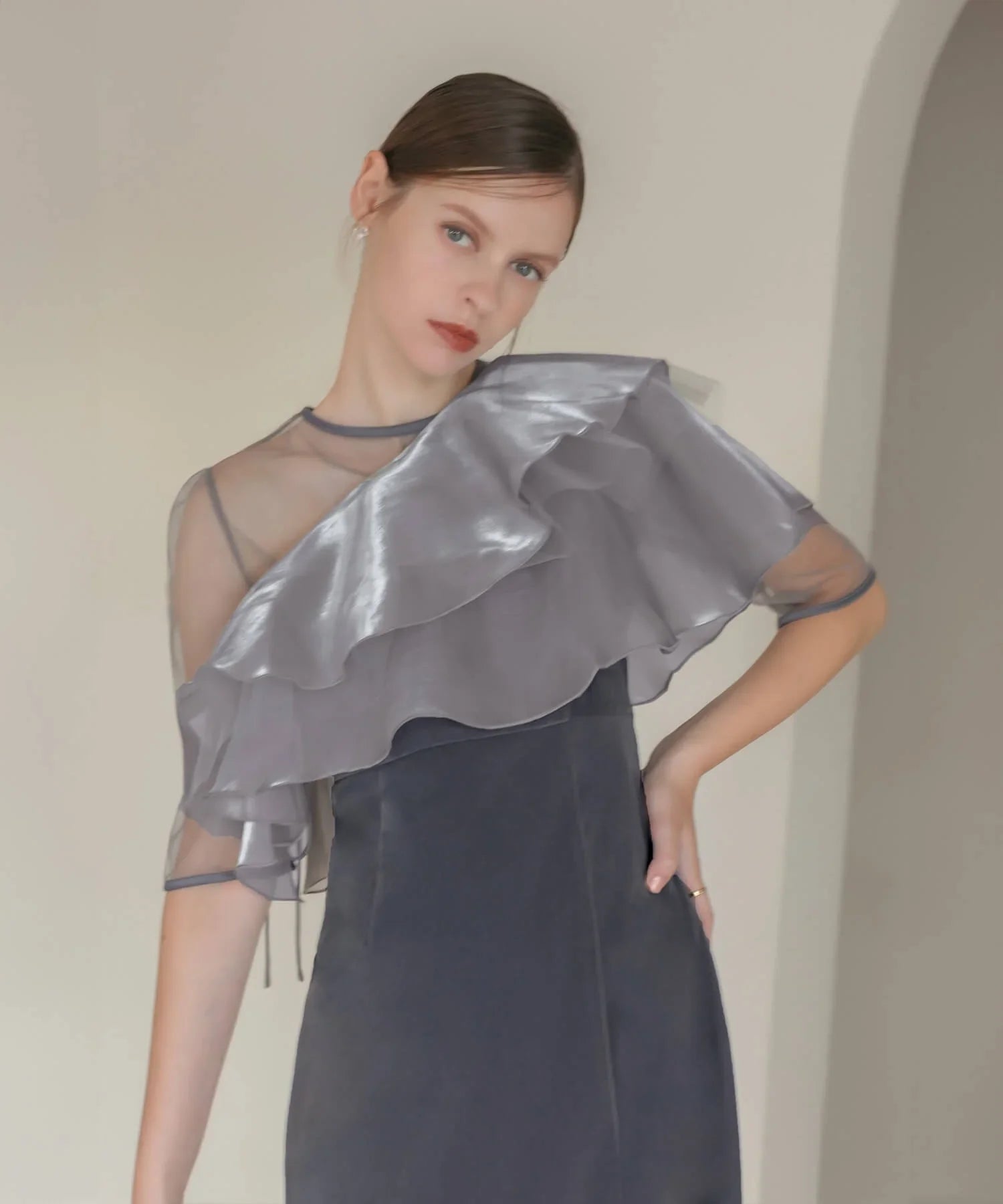 【当日発送】アシンメトリーティアードフリル3WAYベロアワンピースドレス