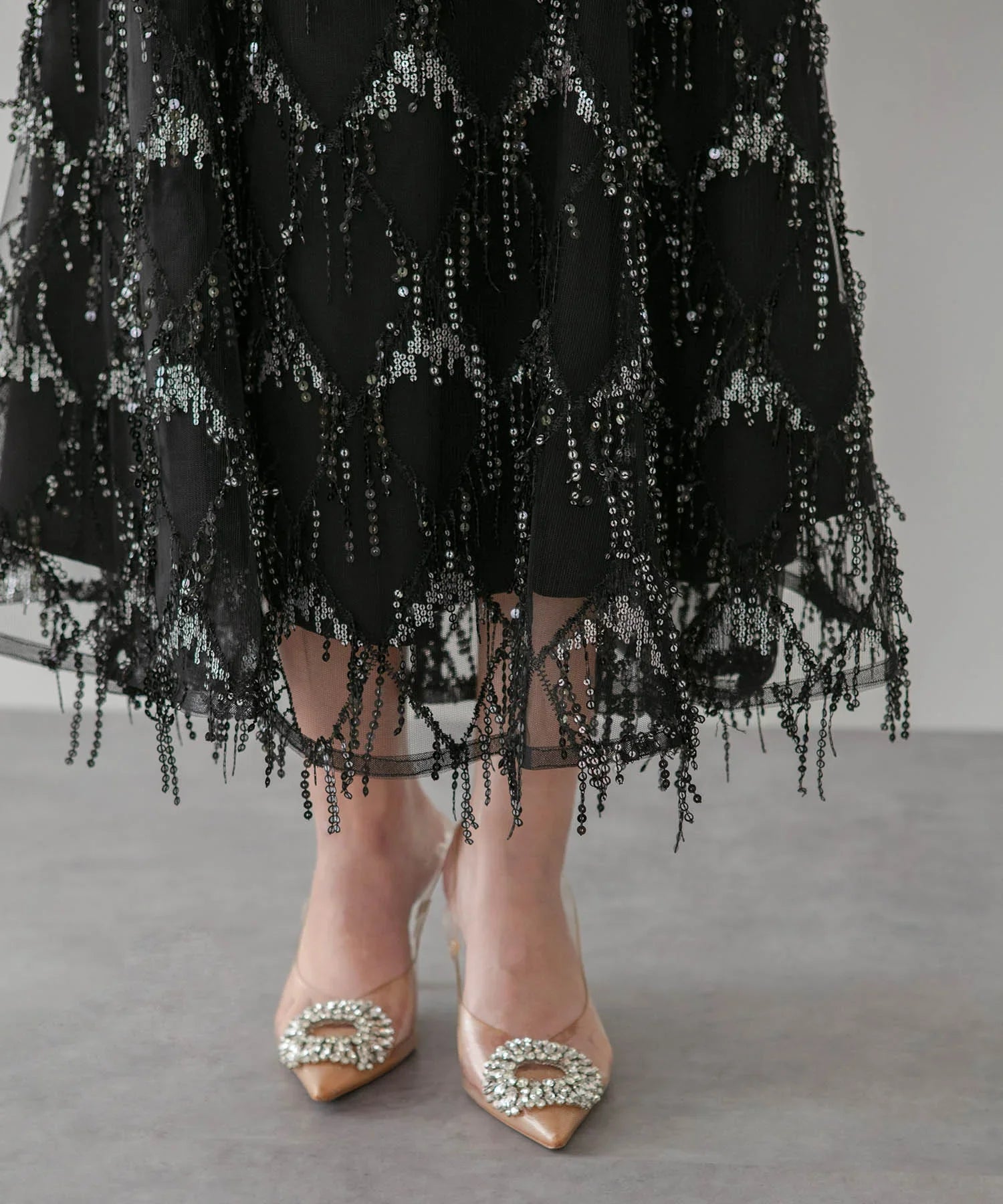 【当日発送】チュールスリーブスパンコールマーメイドワンピースドレス