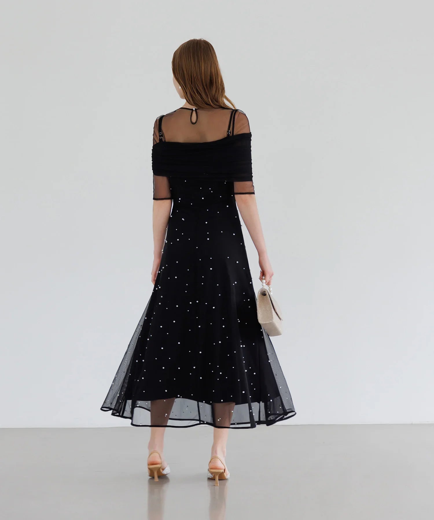 【一部当日発送】2WAYチュールトップスパールAラインワンピースドレス