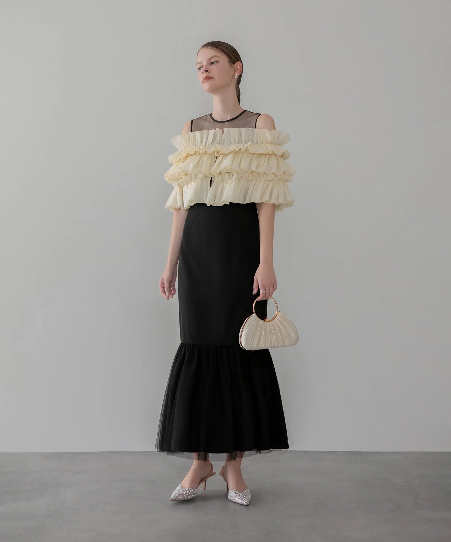 【当日発送】3WAYアシンメトリーチュールフリルワンピースドレス